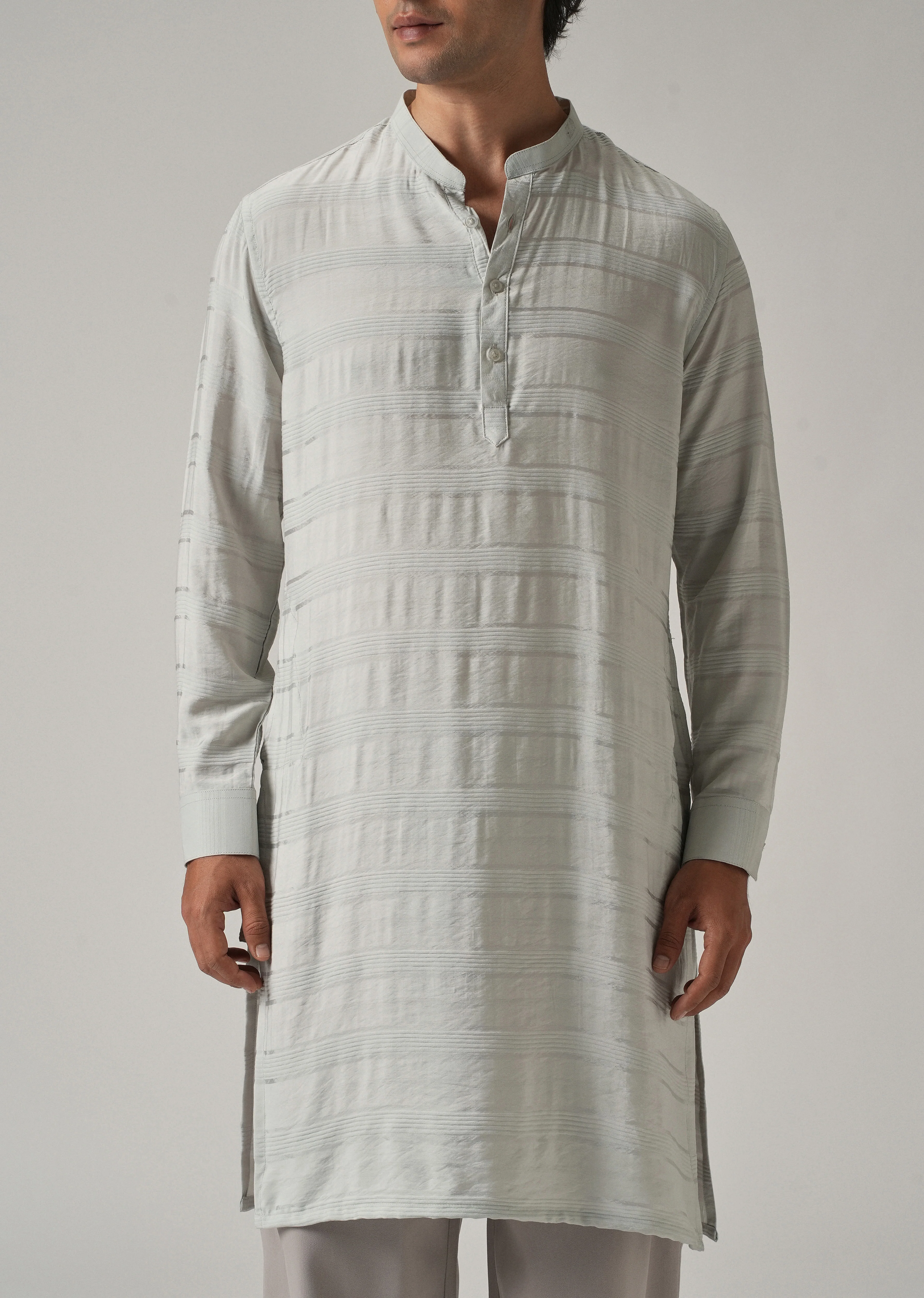 Light Grey Nylon Subtle Stripe Kurta - Image 7