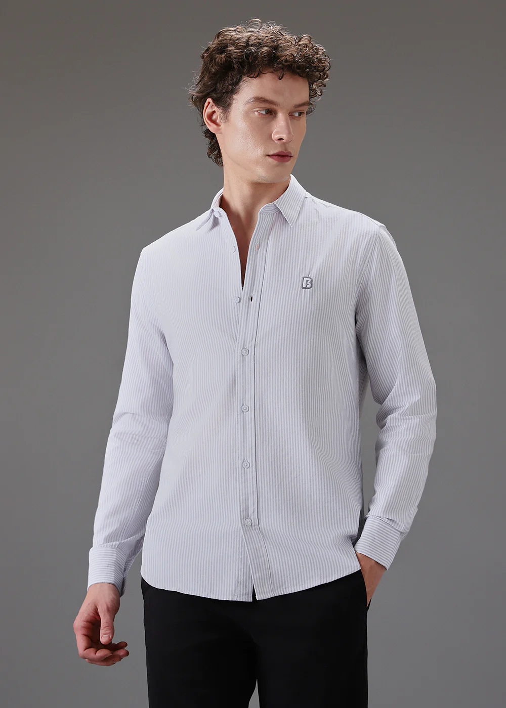 Light Grey Pin Stripe Shirt - Image 2