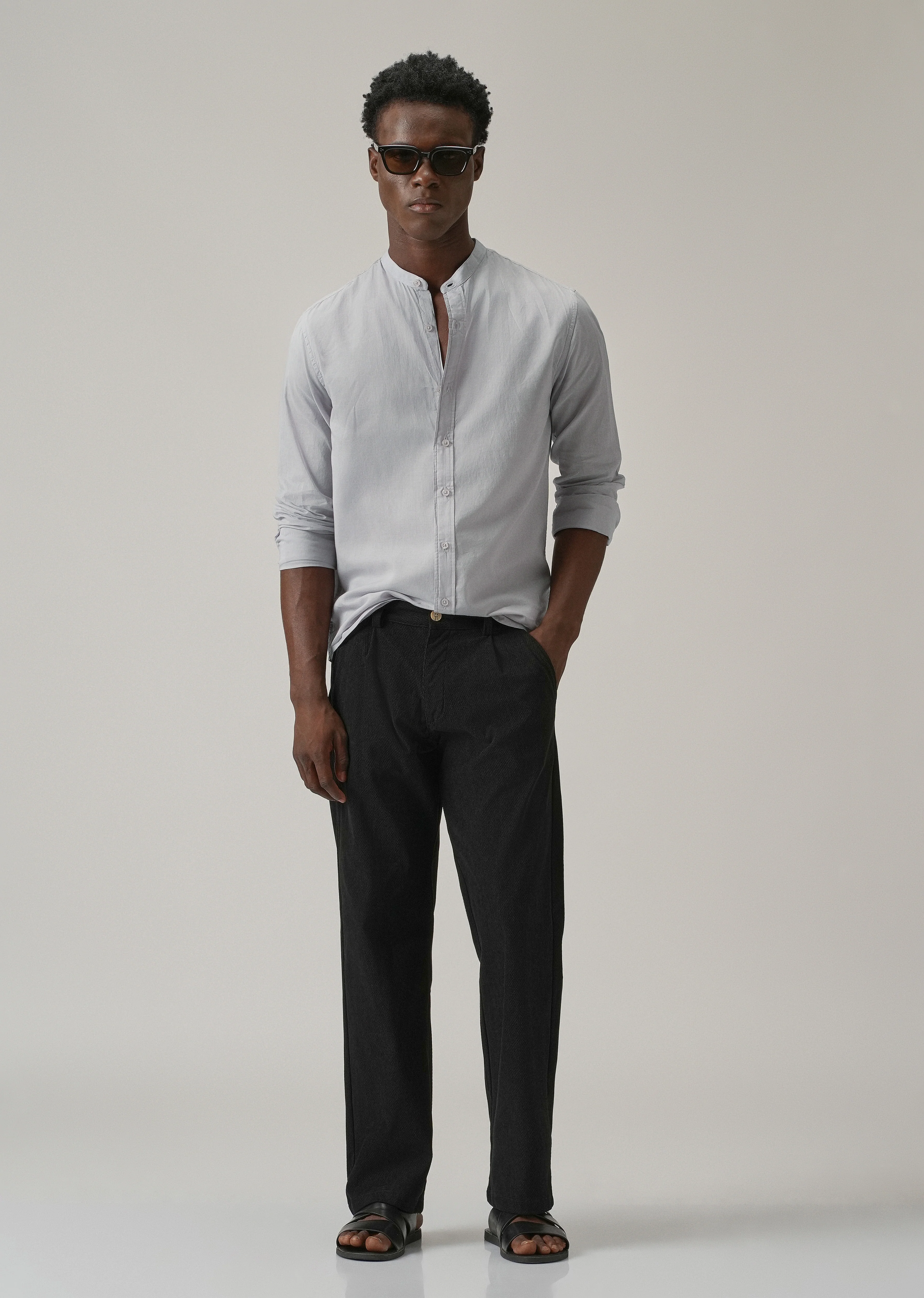 Light Grey Plain Cotton Shirt - Image 6