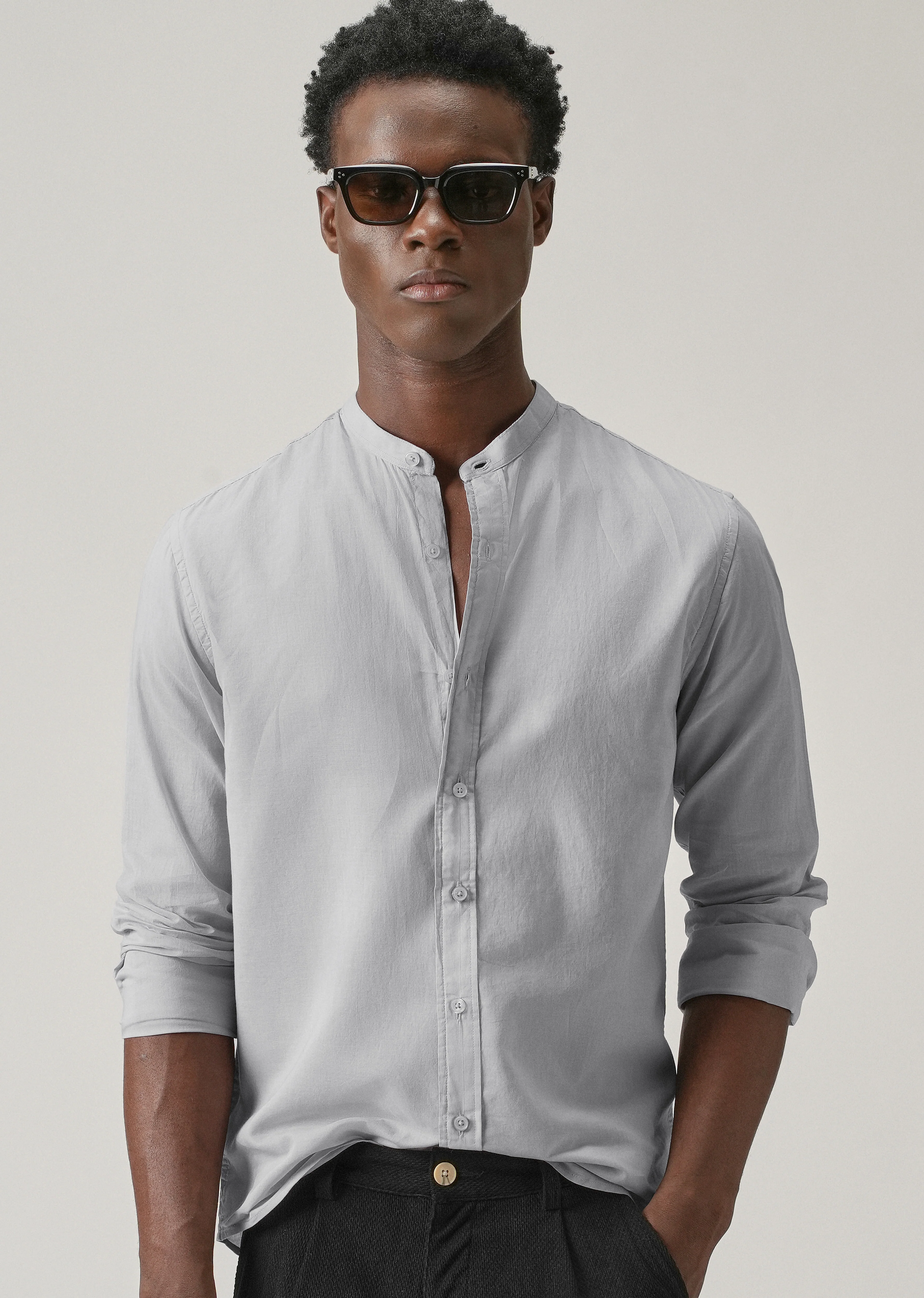 Light Grey Plain Cotton Shirt - Image 7