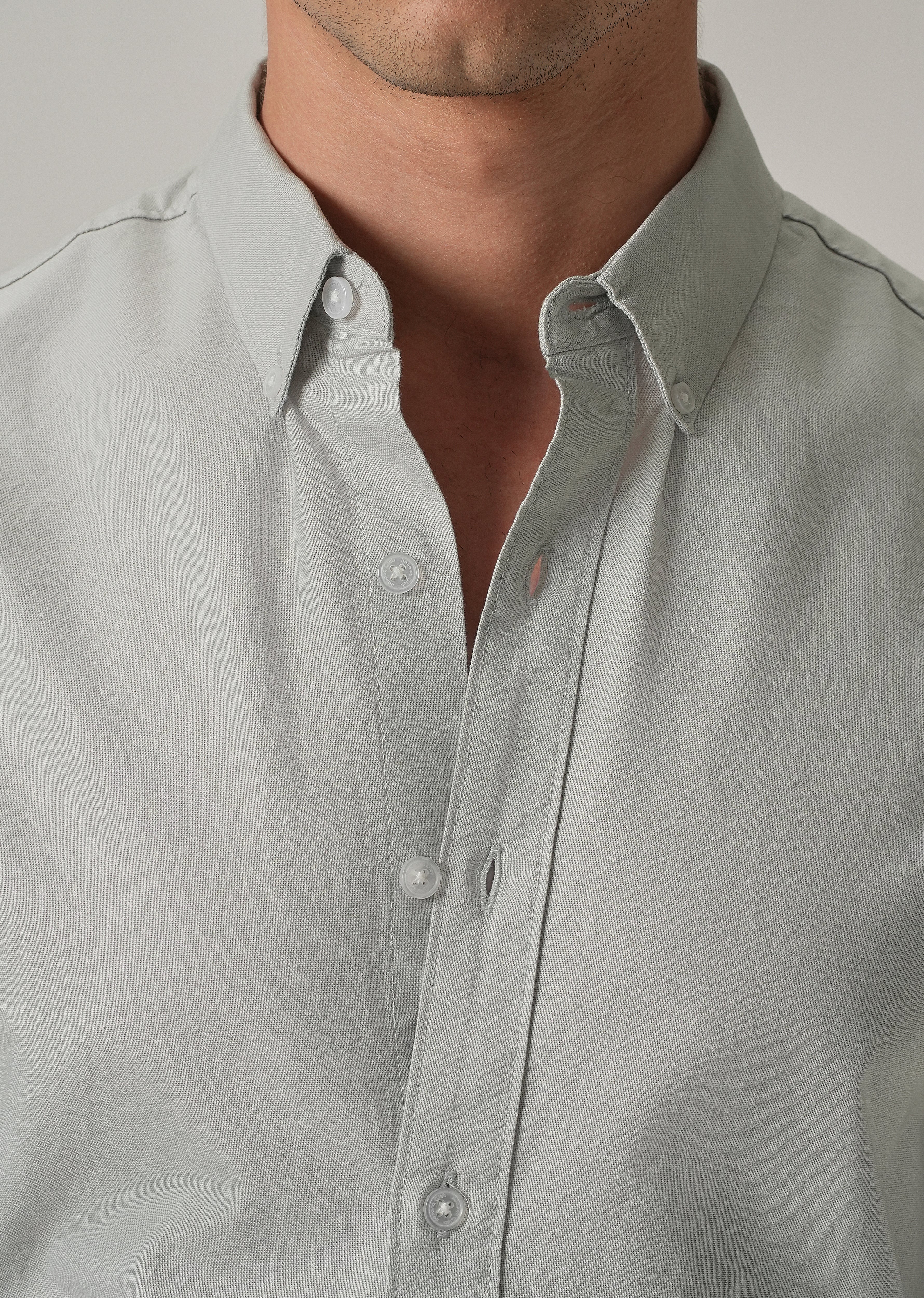 Light Grey Plain Elbow Patch Oxford Shirt - Image 6