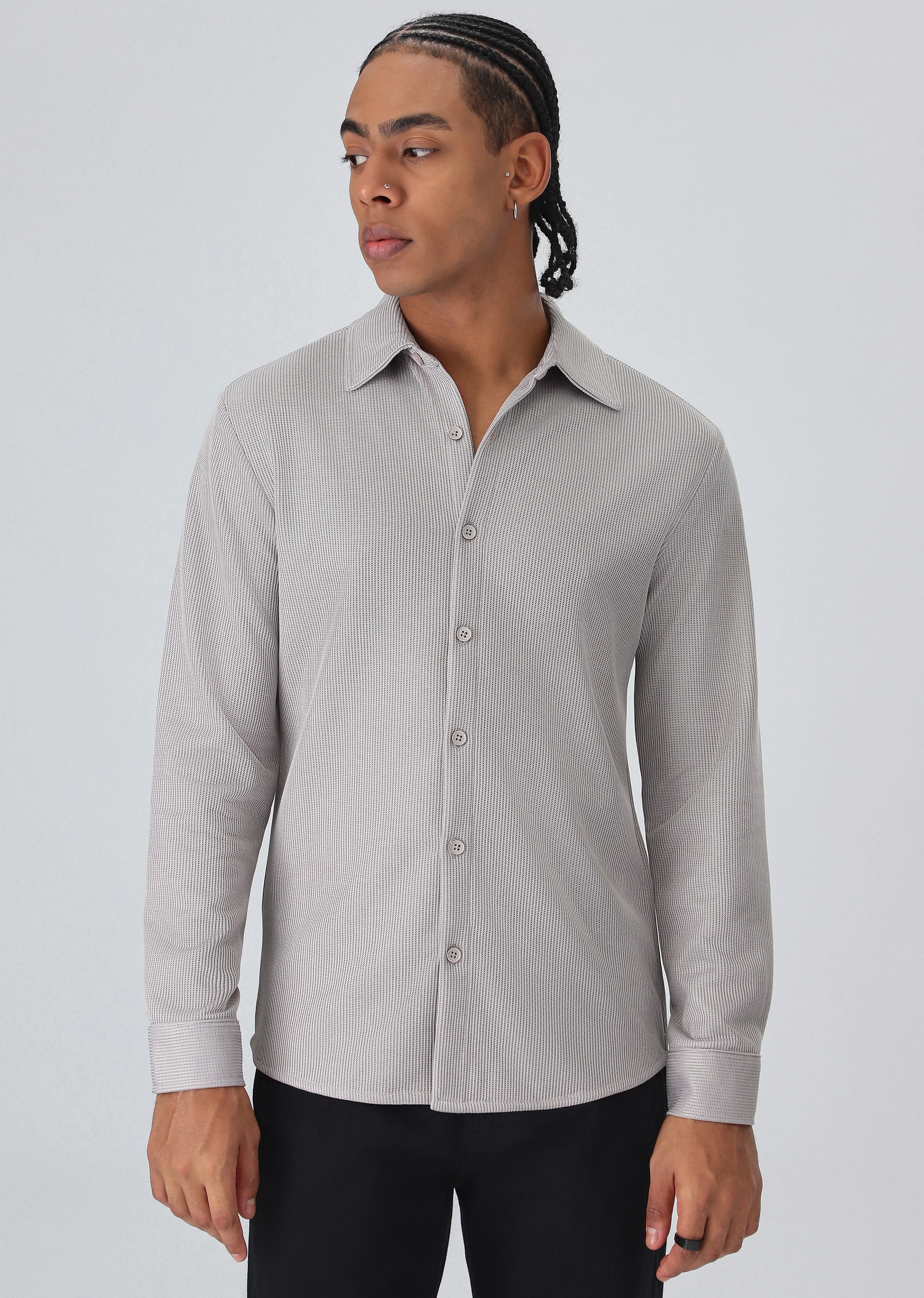 Light Grey Plain Knitted Shirt - Image 3