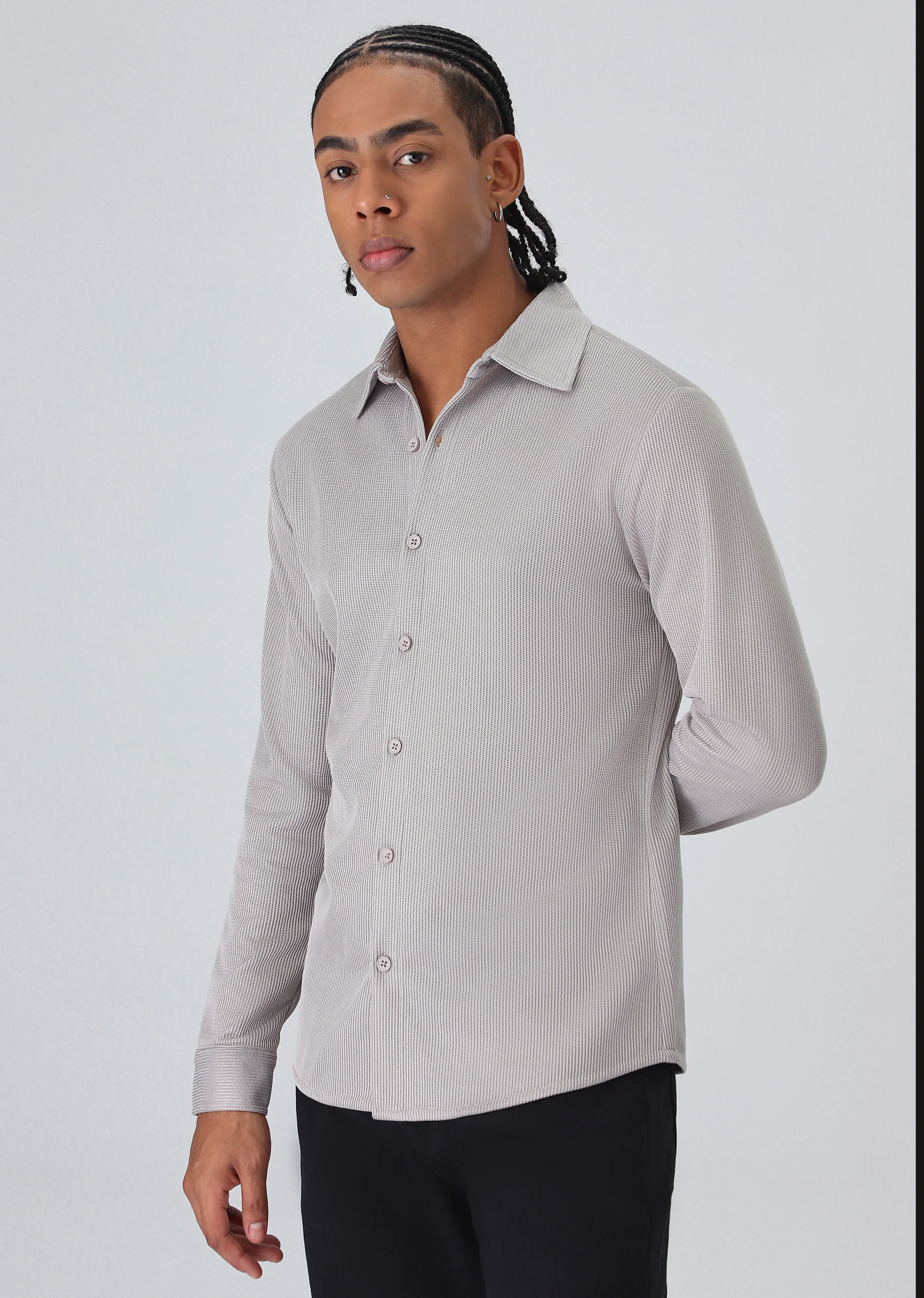Light Grey Plain Knitted Shirt - Image 4