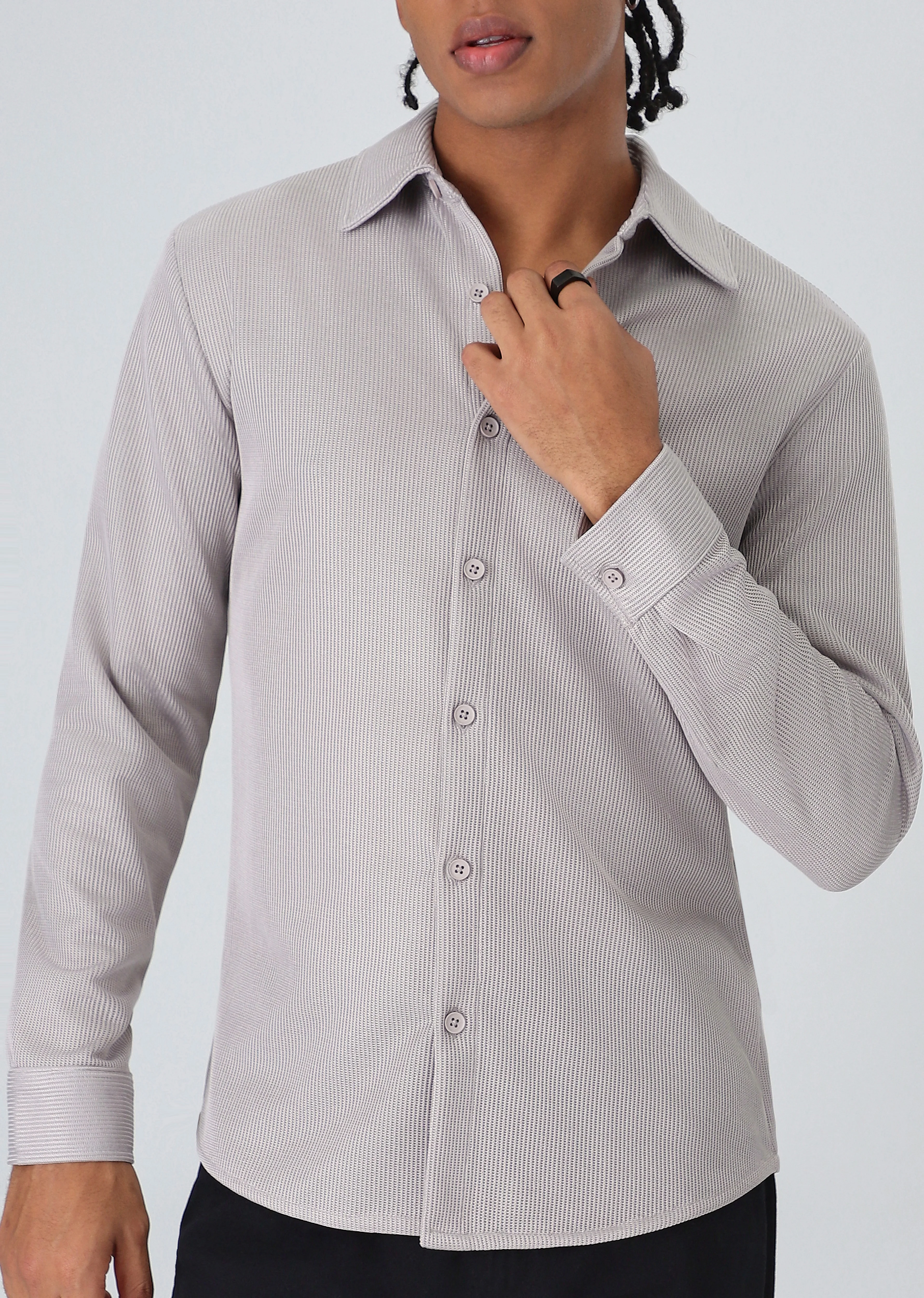 Light Grey Plain Knitted Shirt - Image 7
