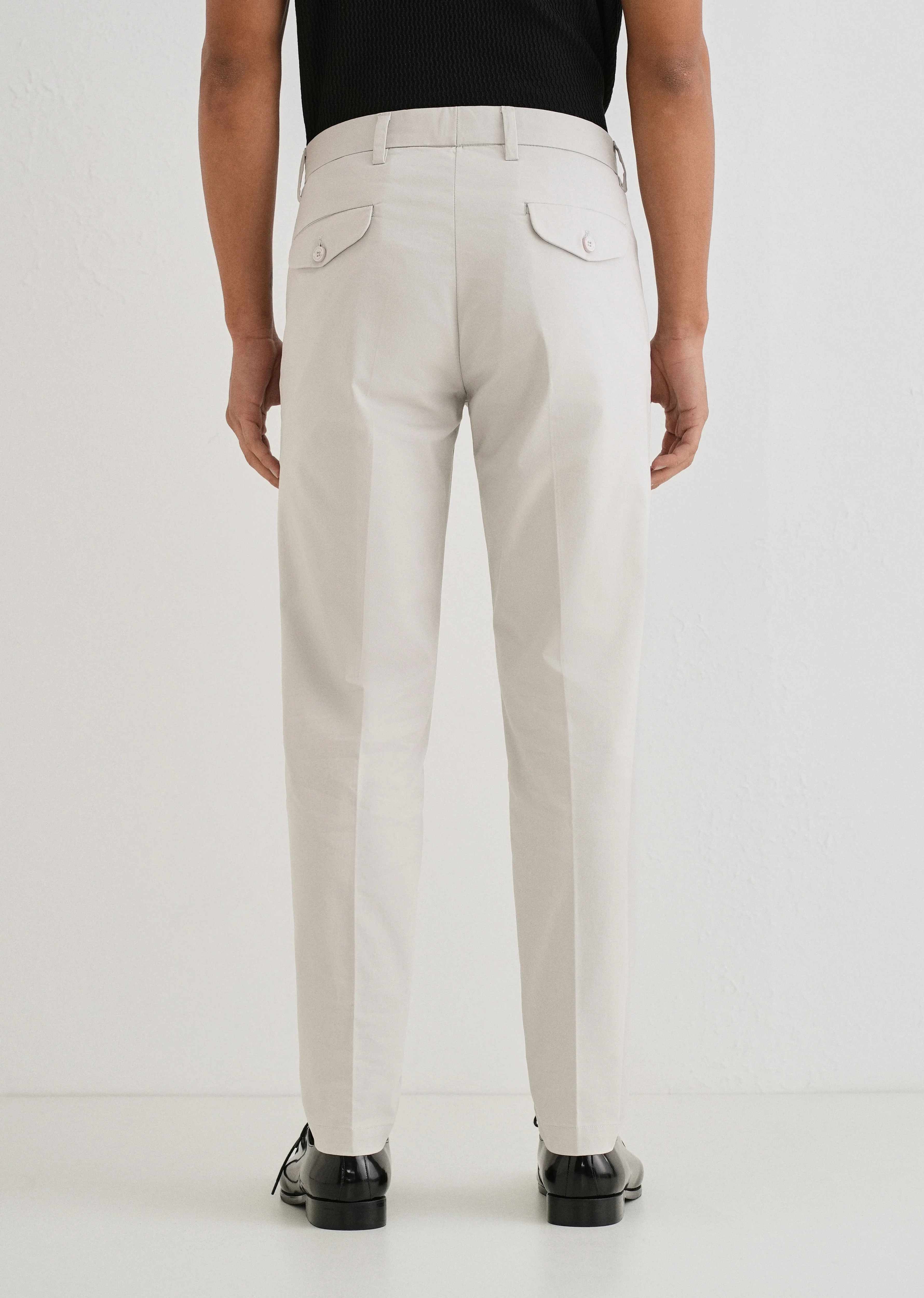 Light Grey Plain Pleated Chinos - Image 2