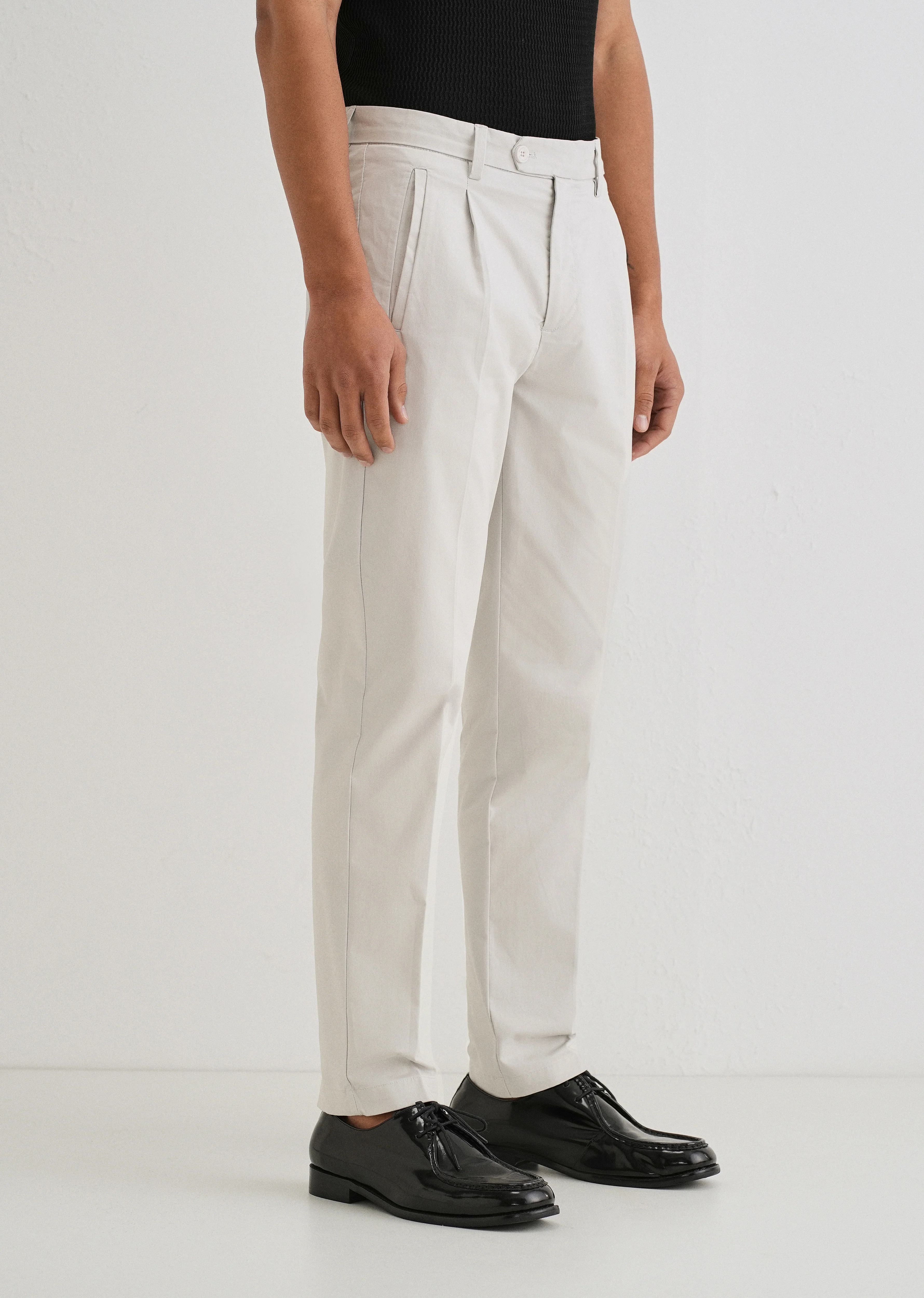 Light Grey Plain Pleated Chinos - Image 4