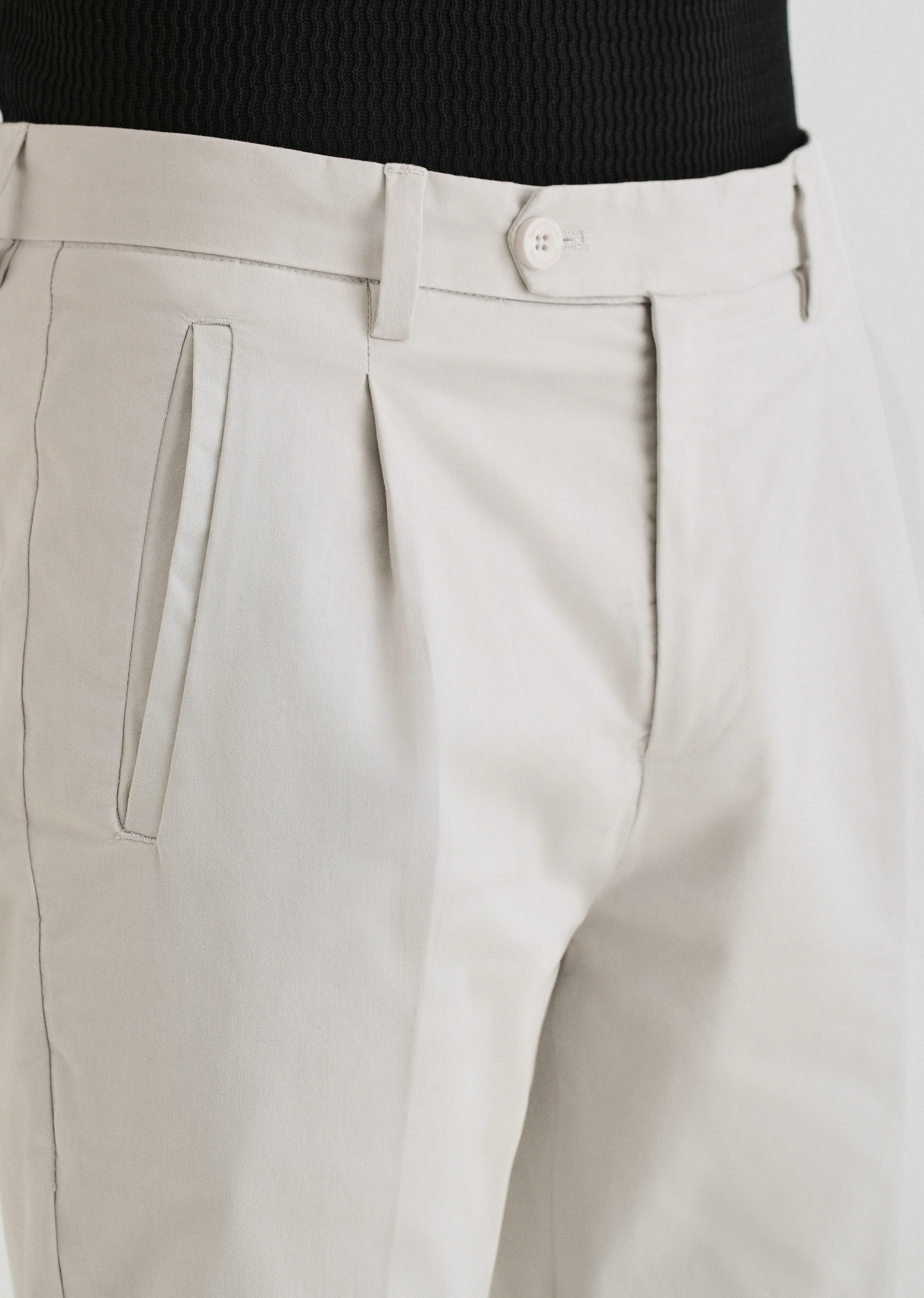 Light Grey Plain Pleated Chinos - Image 5