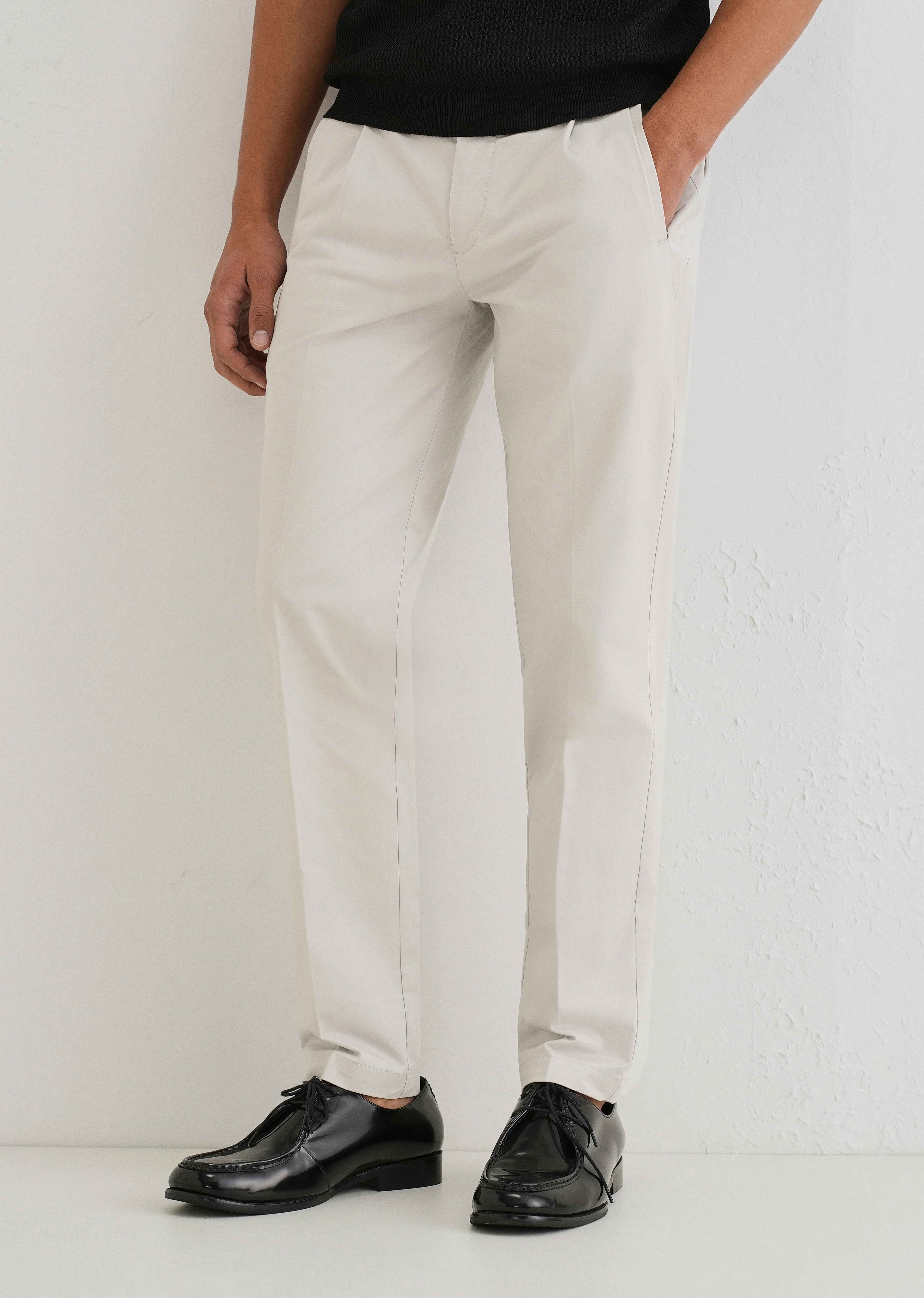 Light Grey Plain Pleated Chinos - Image 7