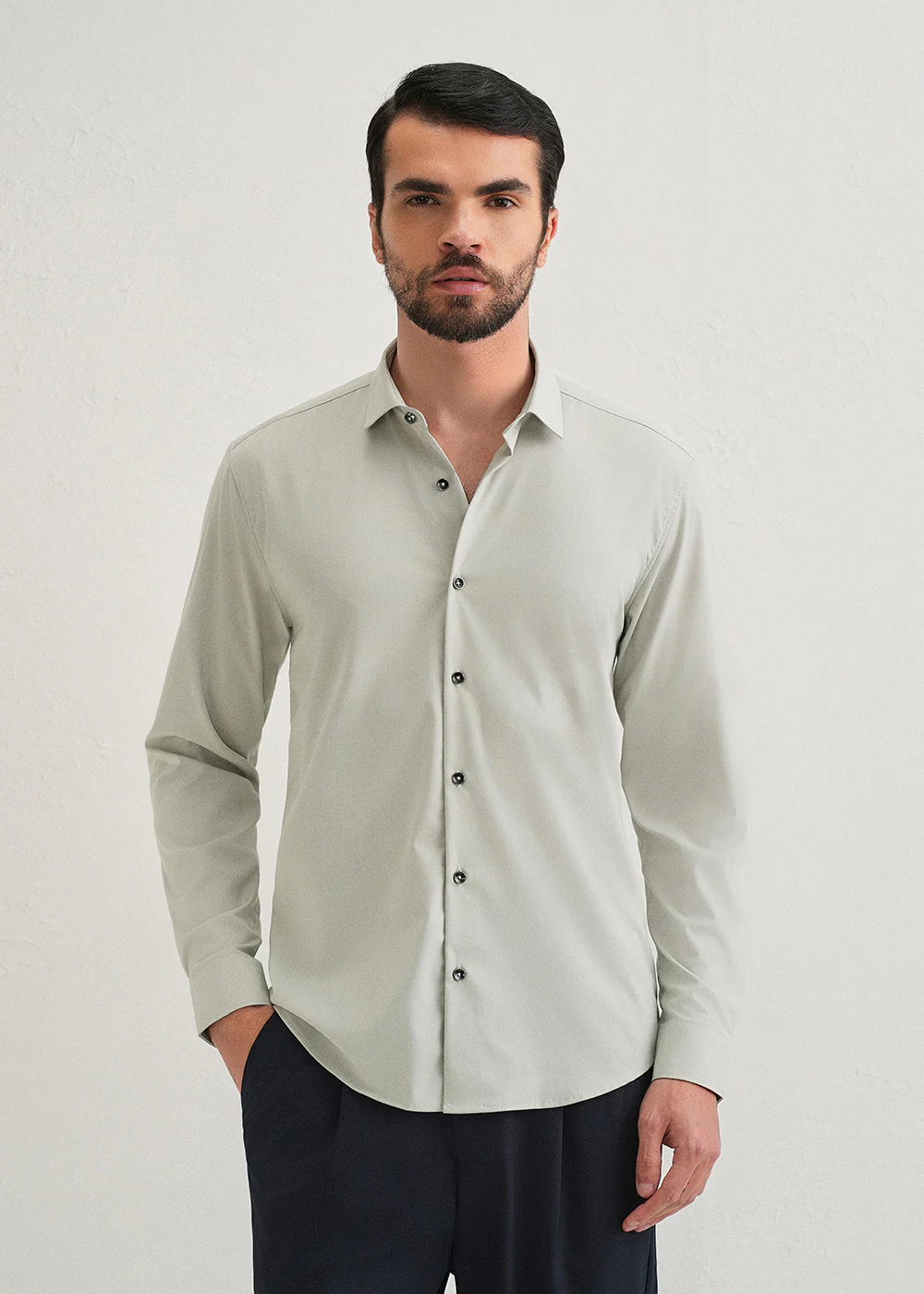 Light Grey Plain Wrinkle Free Shirt - Image 3