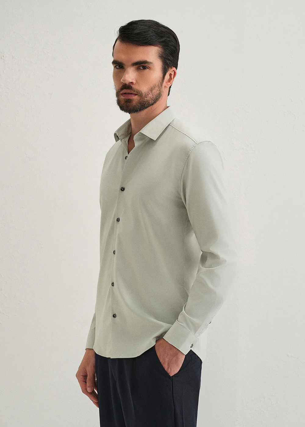 Light Grey Plain Wrinkle Free Shirt - Image 4