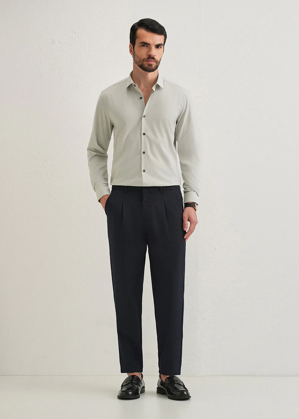 Light Grey Plain Wrinkle Free Shirt - Image 6