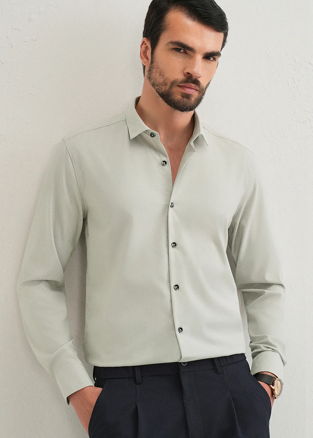 Light Grey Plain Wrinkle Free Shirt - Image 7