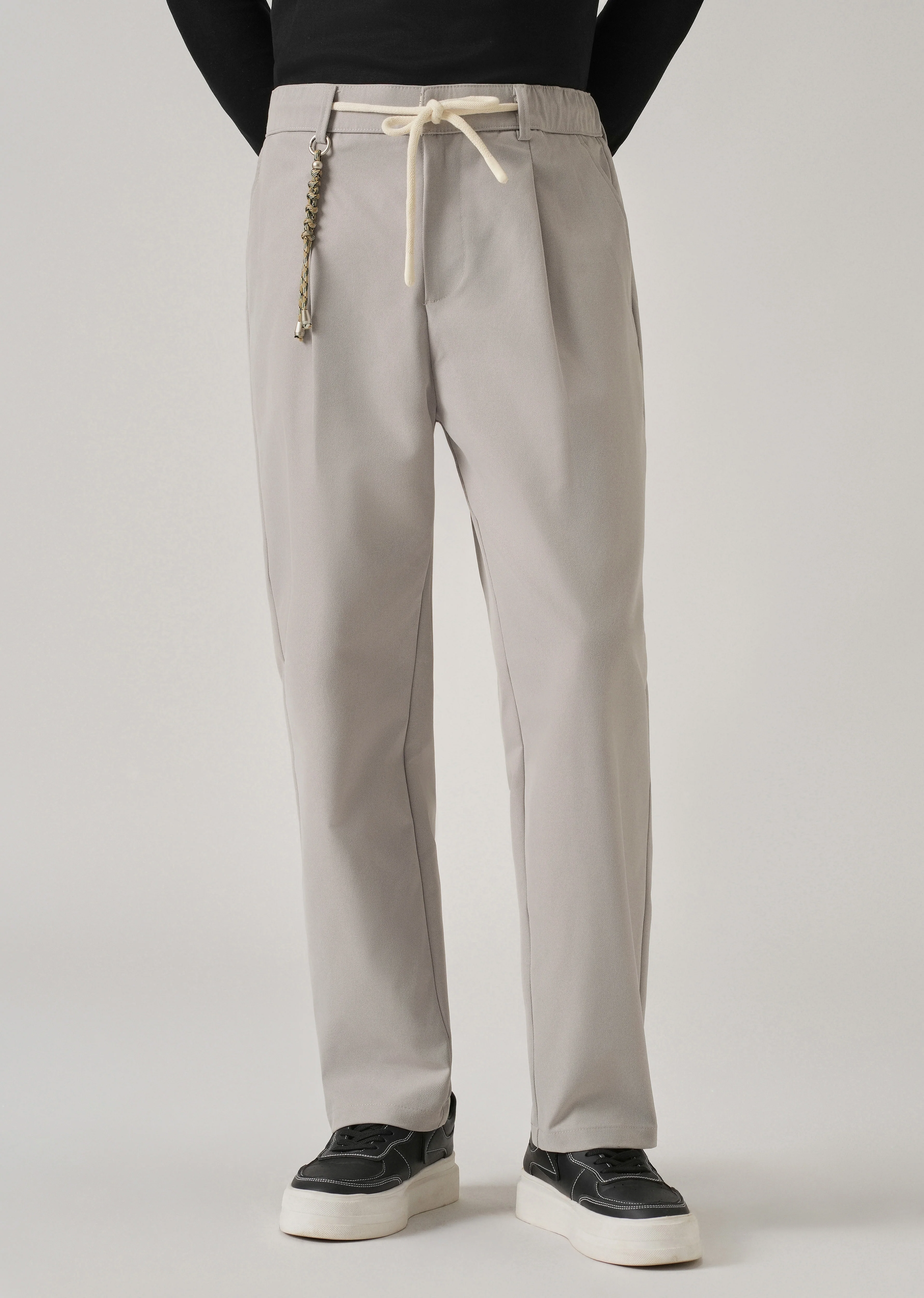 Light Grey Pleated Drawstring Pant - Image 3