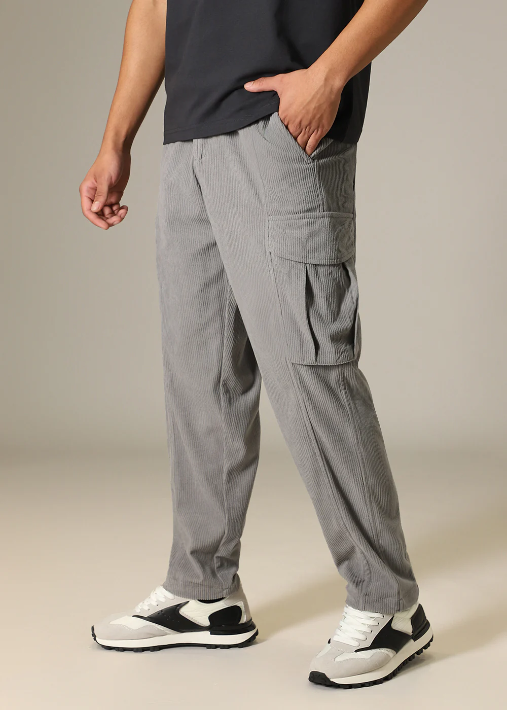 Light Grey Pocket Cargo Corduroy Pant - Image 3