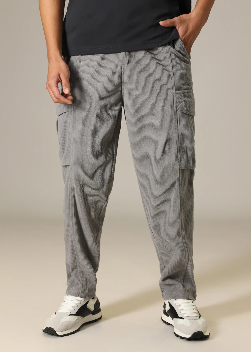 Light Grey Pocket Cargo Corduroy Pant - Image 5