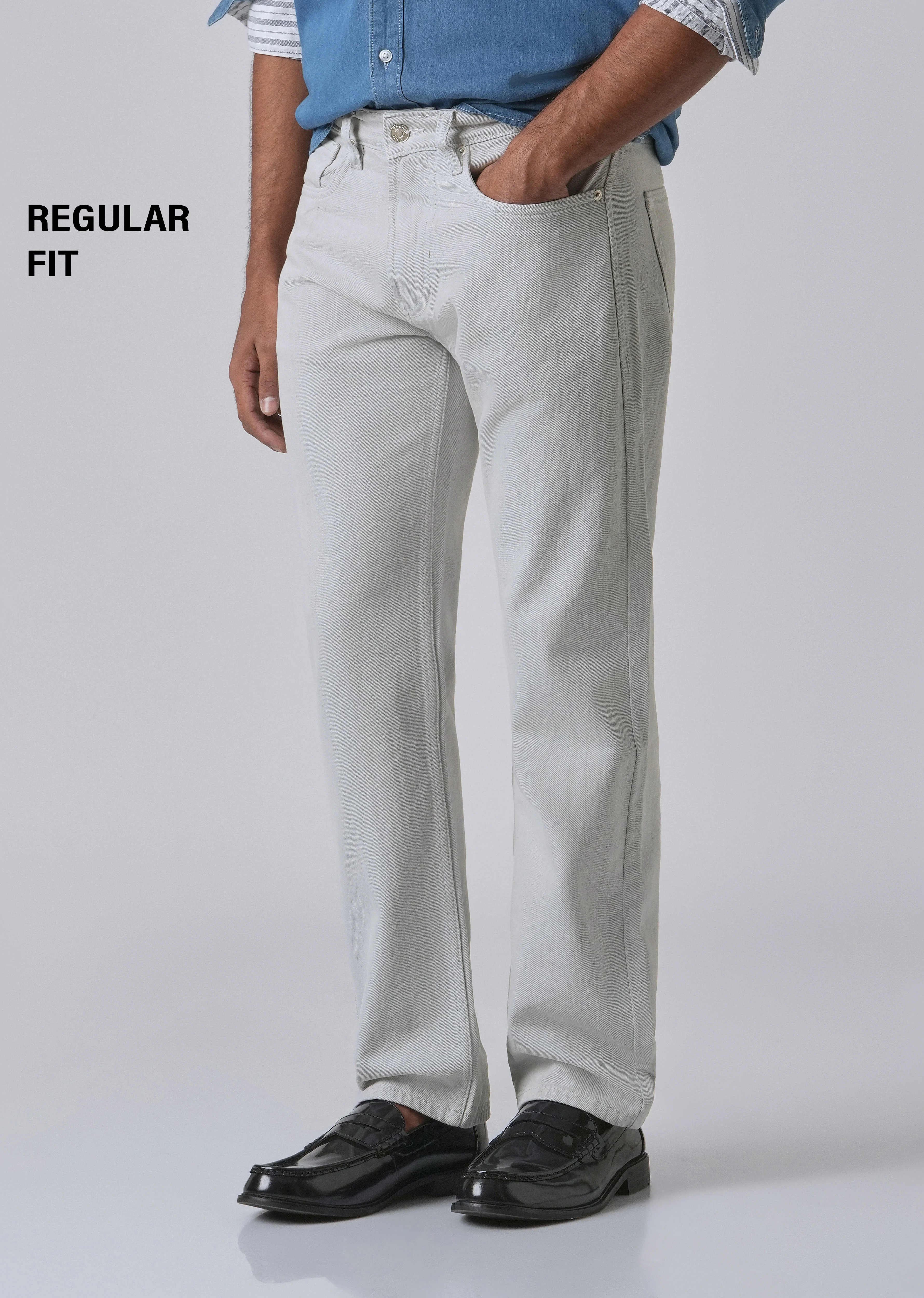 Light Grey Regular Fit Denim - Image 7