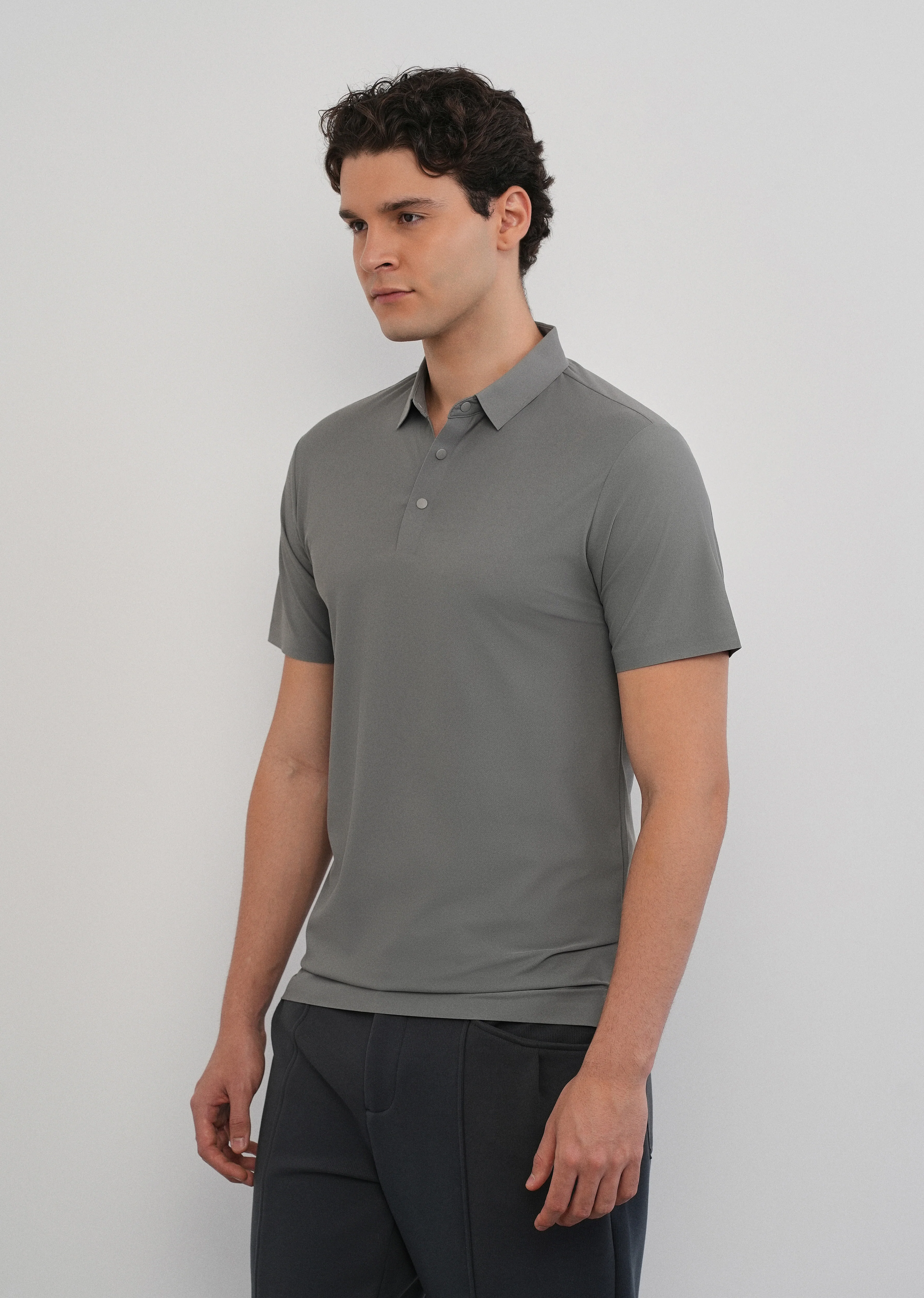 Light Grey Stitchless Polo Collar T-Shirt - Image 4