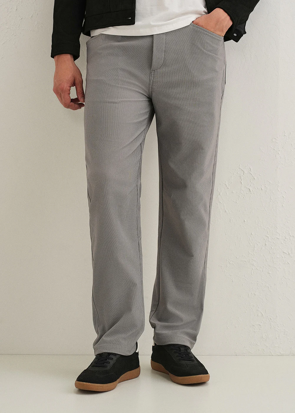 Light Grey Straight Fit Corduroy Pants - Image 7