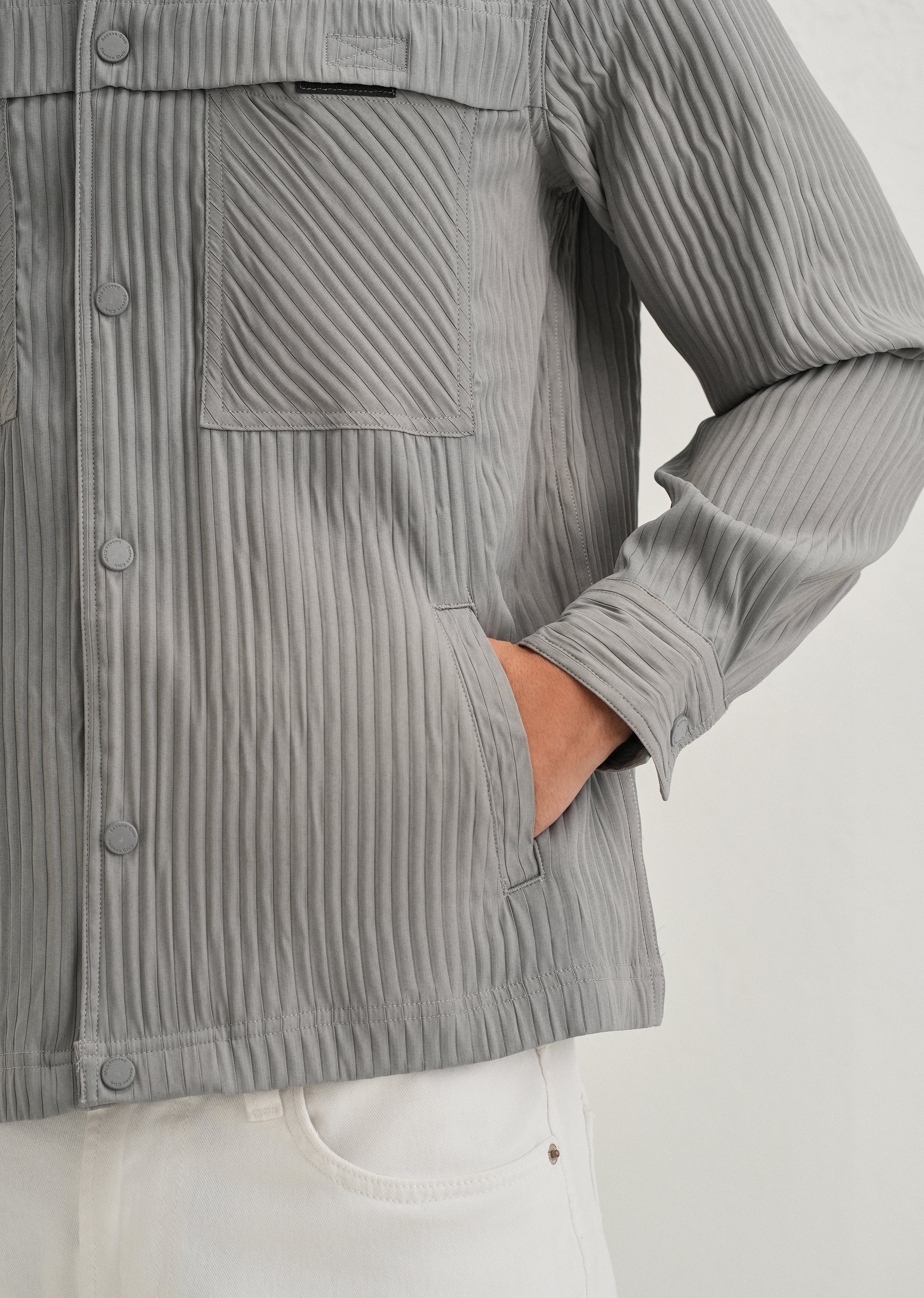Light Grey Textured Utility Shacket - Image 2