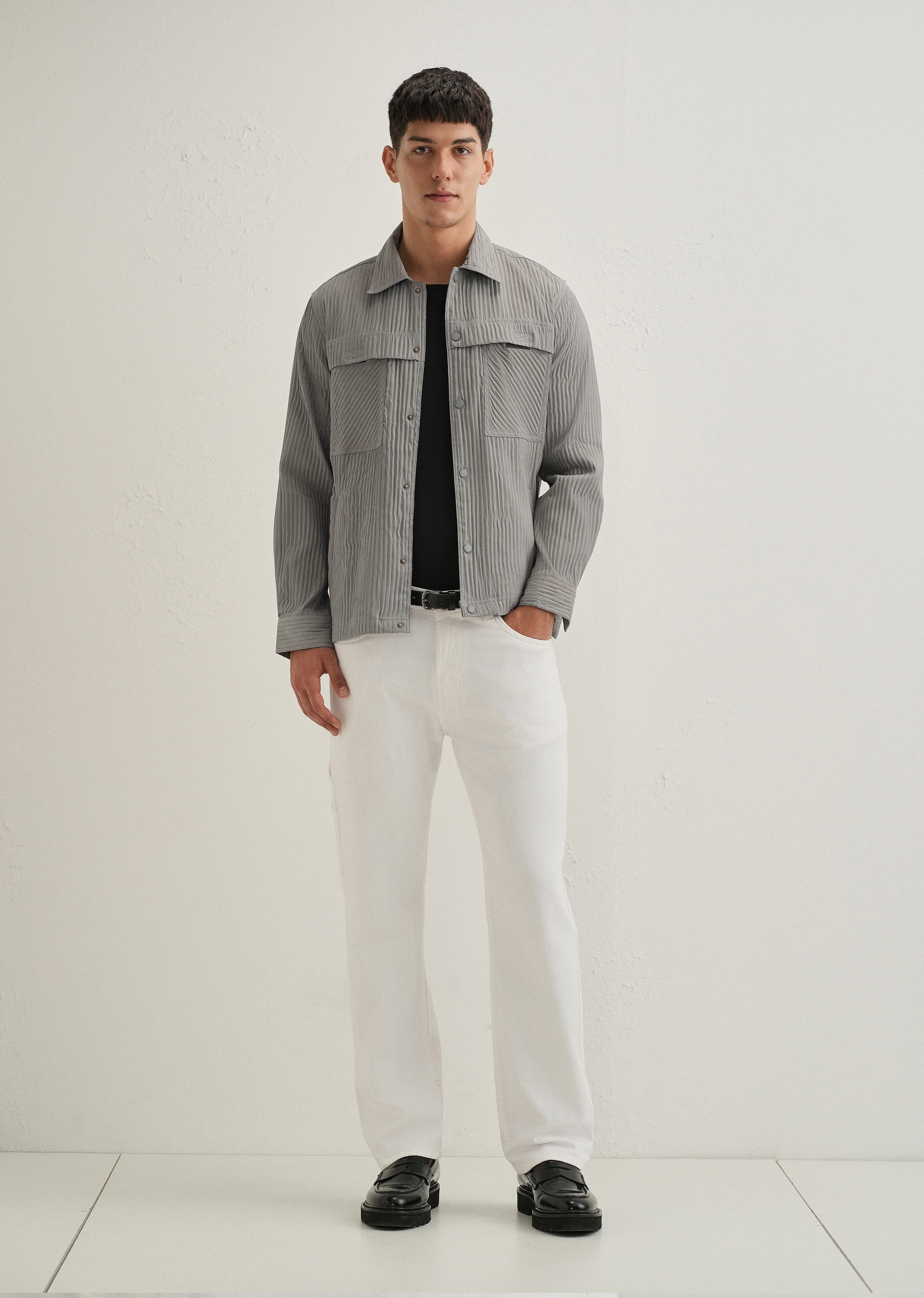 Light Grey Textured Utility Shacket - Image 7