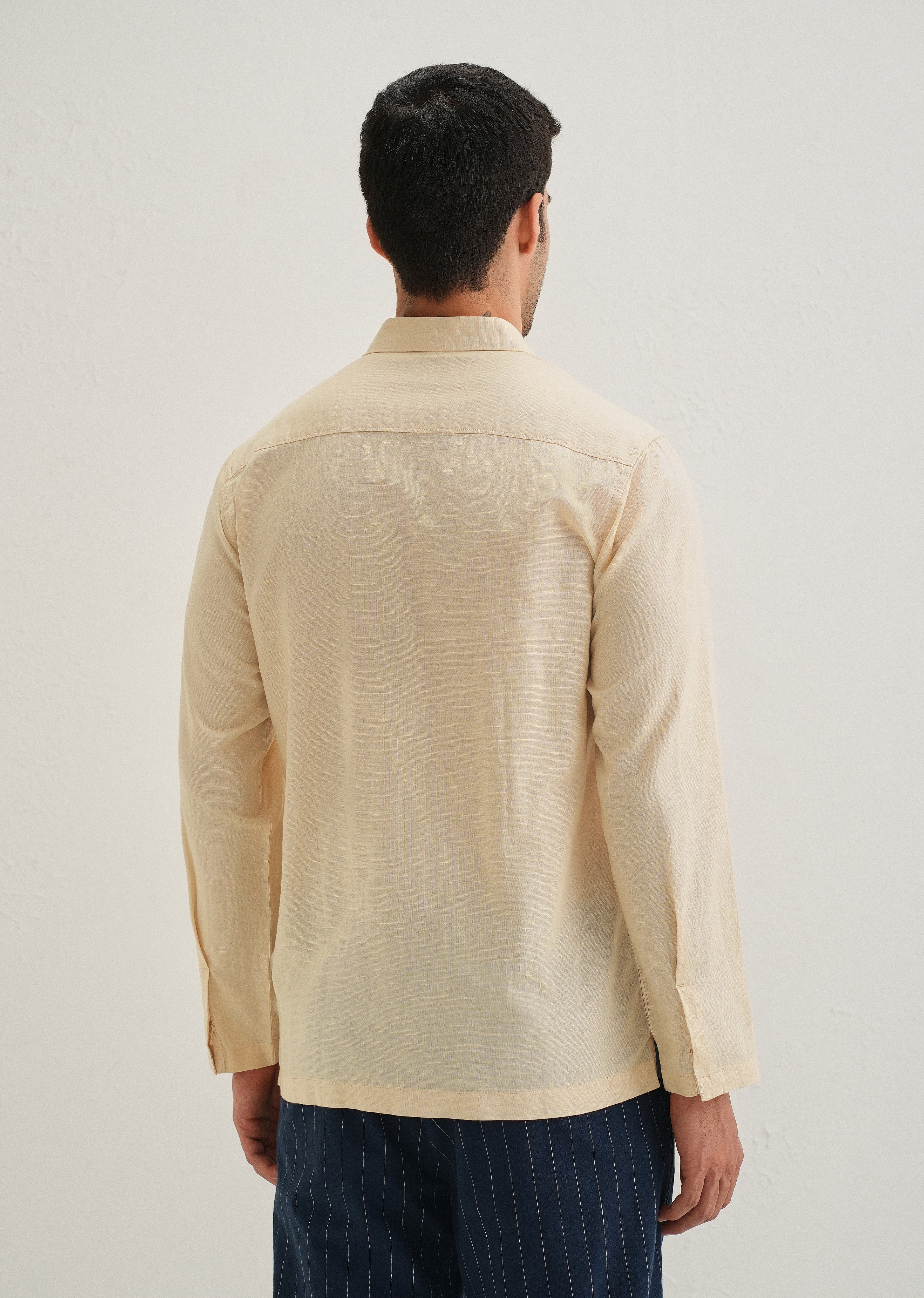 Light Ivory Hidden Sleeve Placket Cotton Linen Shirt - Image 4