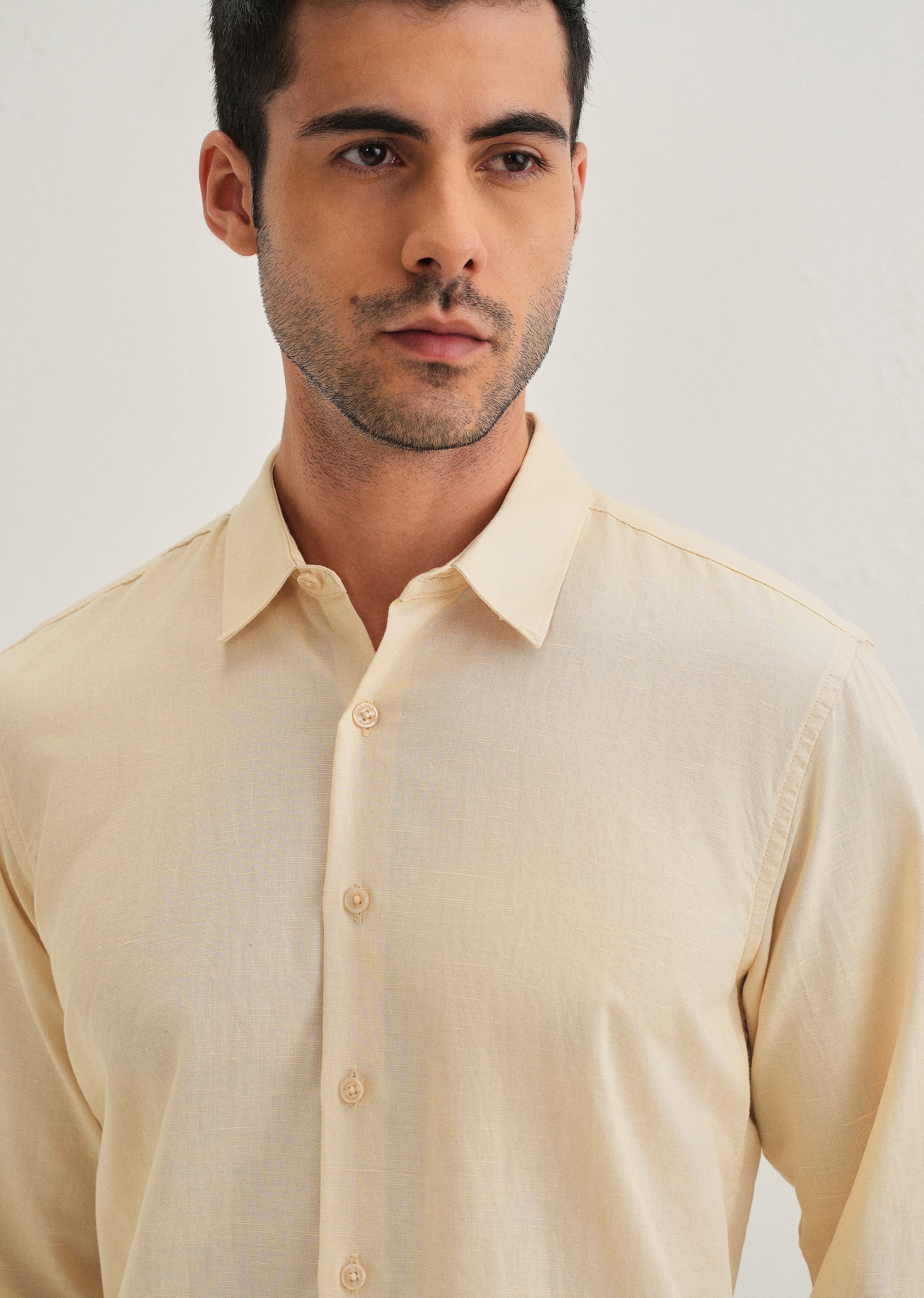 Light Ivory Hidden Sleeve Placket Cotton Linen Shirt - Image 6