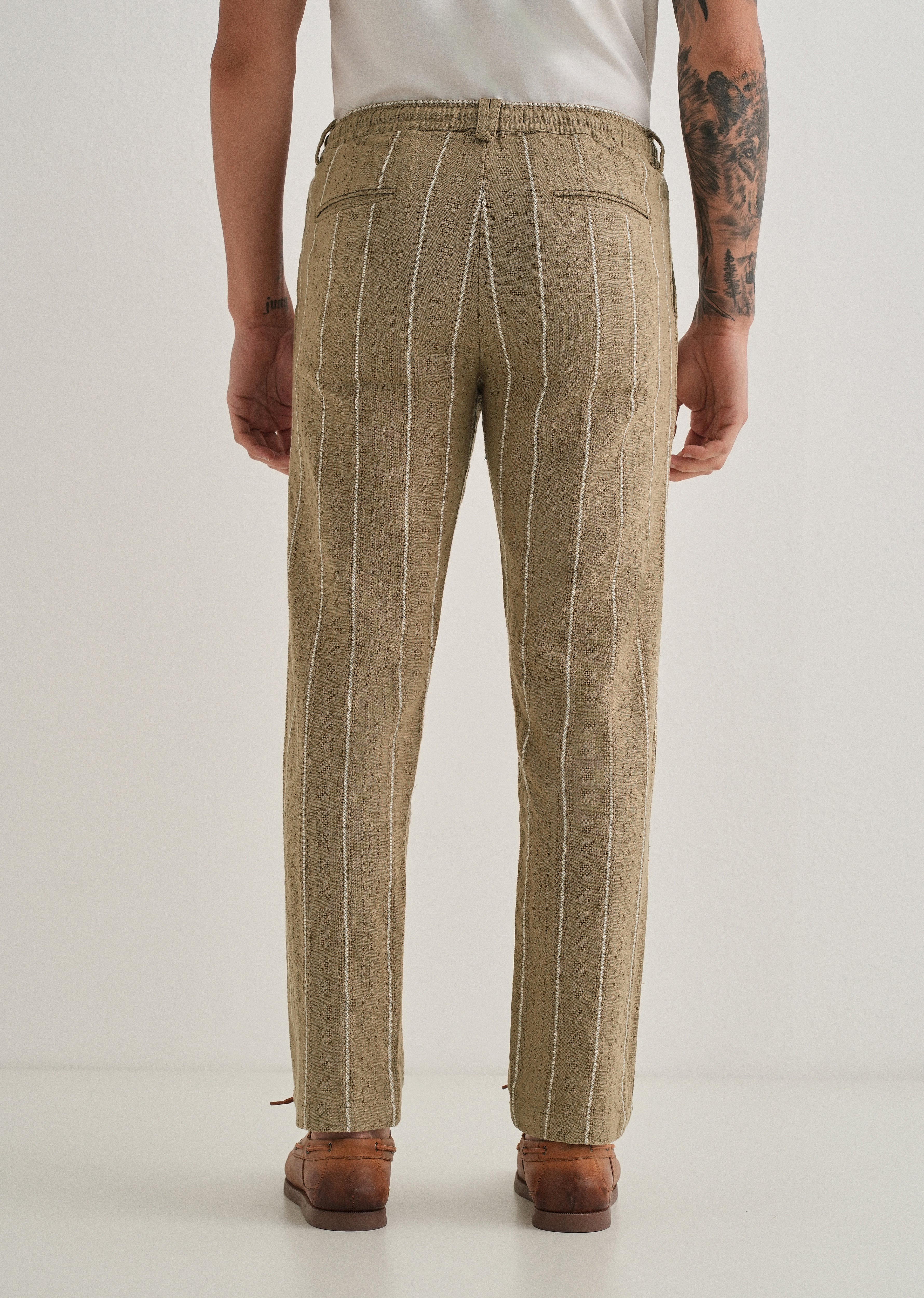 Light Khaki Dobby Cotton Stripe Pants - Image 2