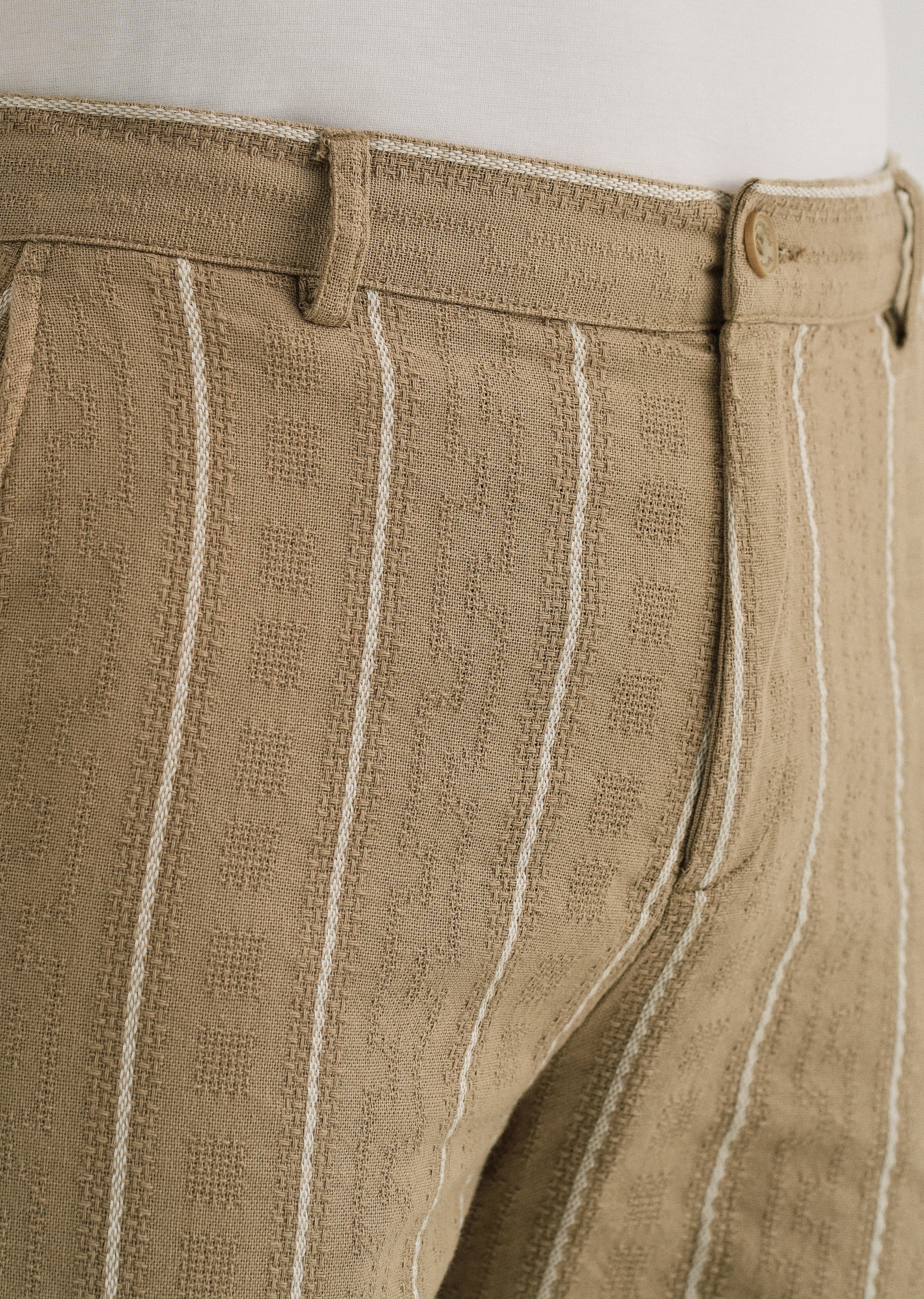 Light Khaki Dobby Cotton Stripe Pants - Image 5