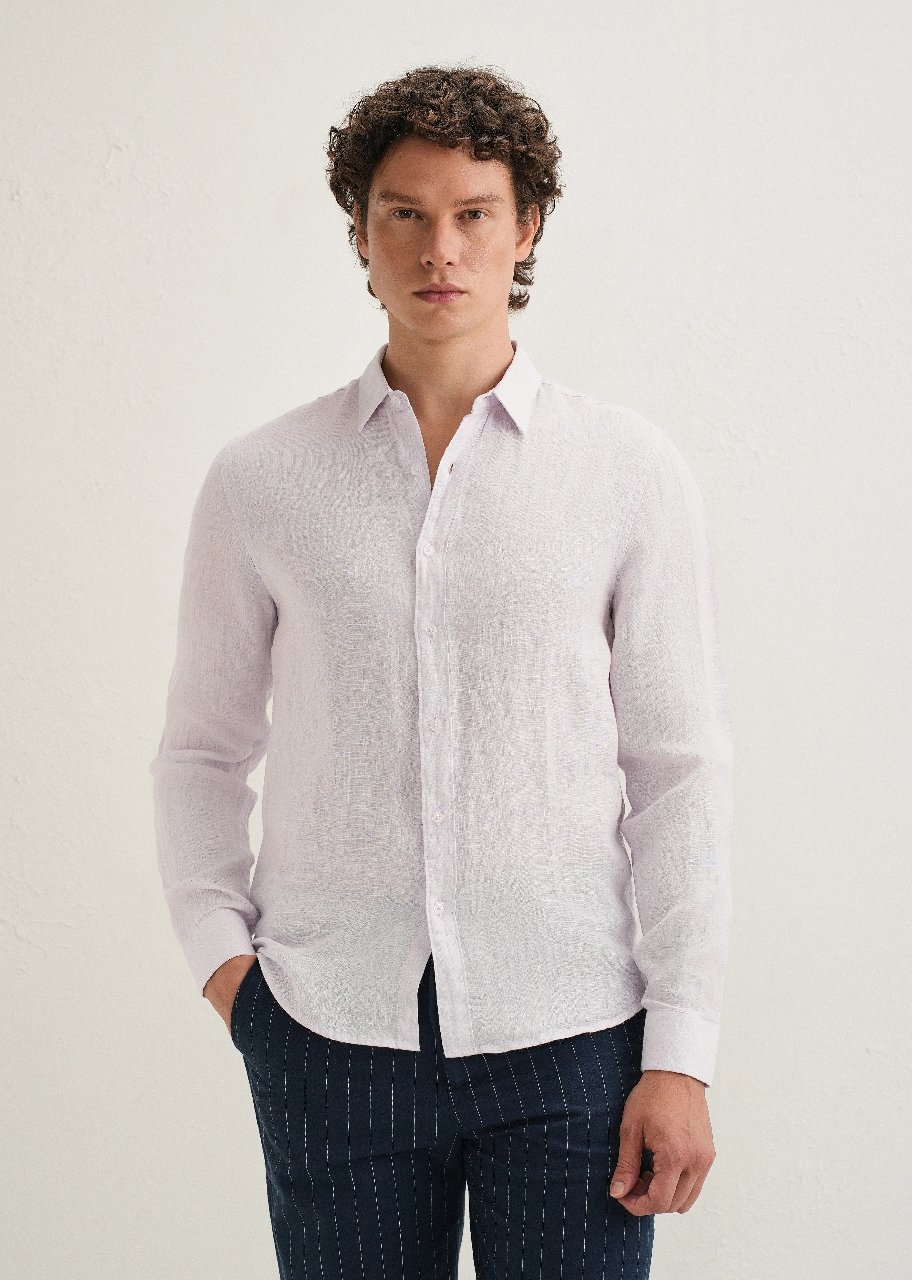Light Lavender Pure Linen Shirt - Image 3