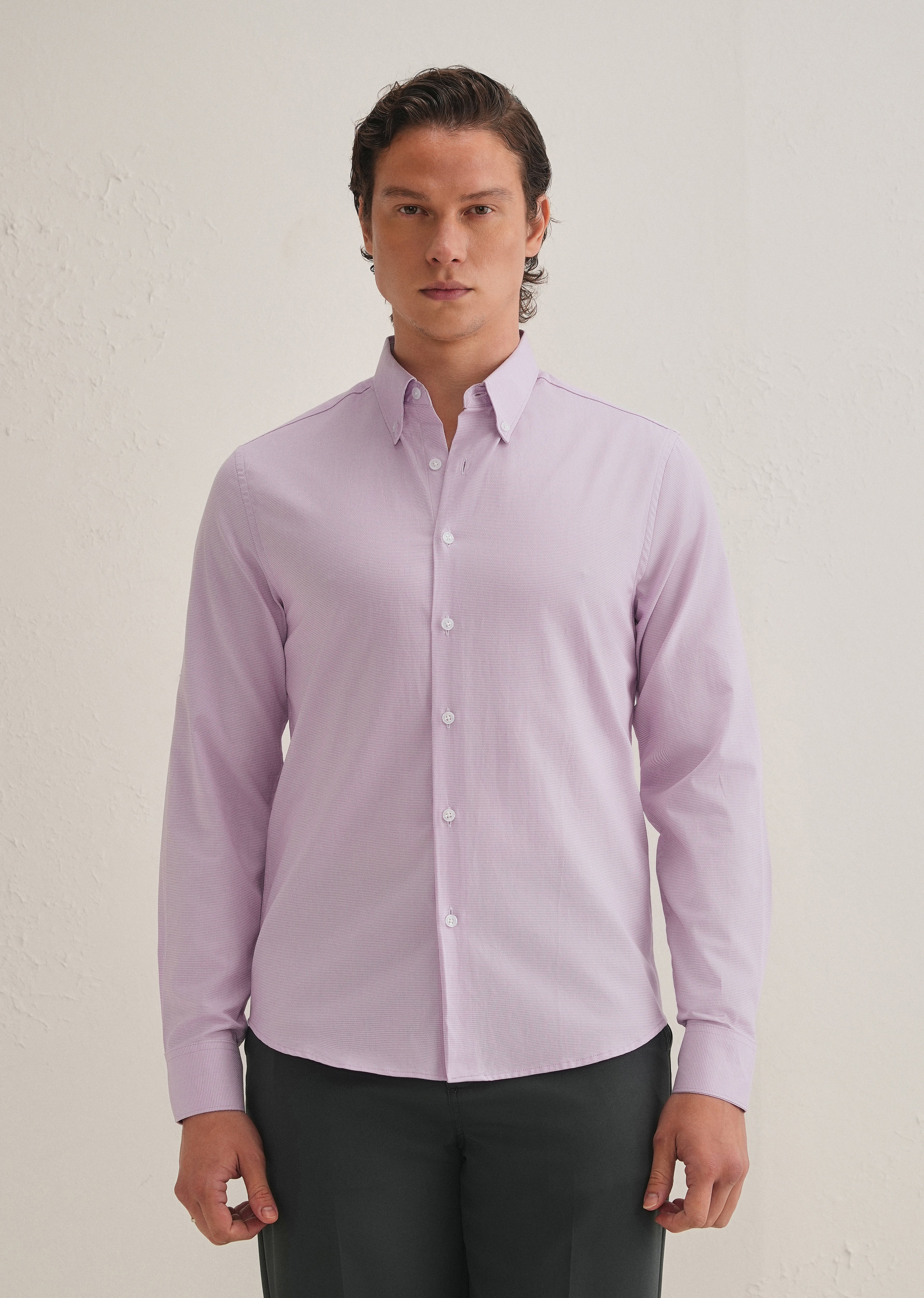 Light Lilac Houndstooth Dobby Check Shirt - Image 3