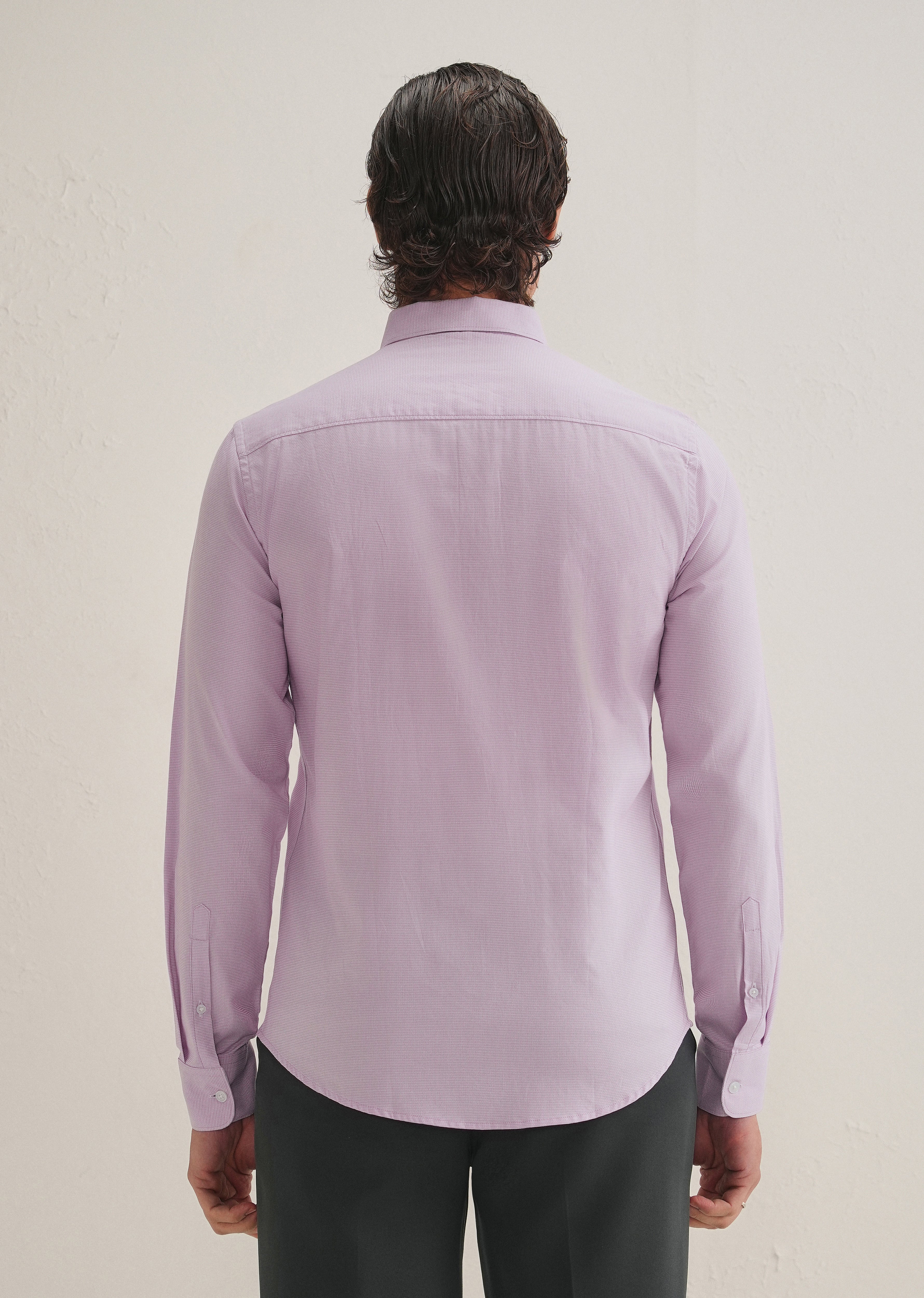 Light Lilac Houndstooth Dobby Check Shirt - Image 4