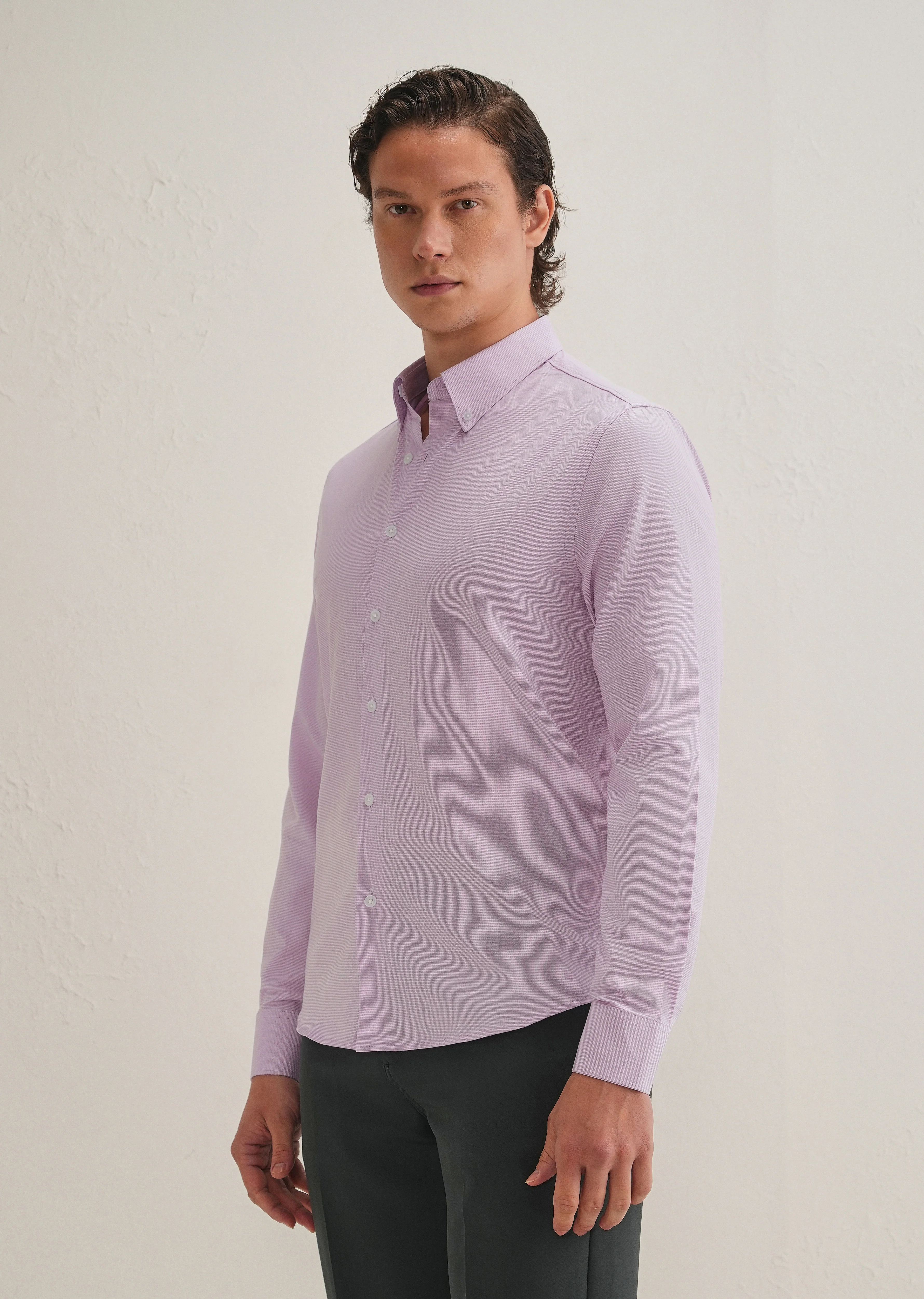 Light Lilac Houndstooth Dobby Check Shirt - Image 5