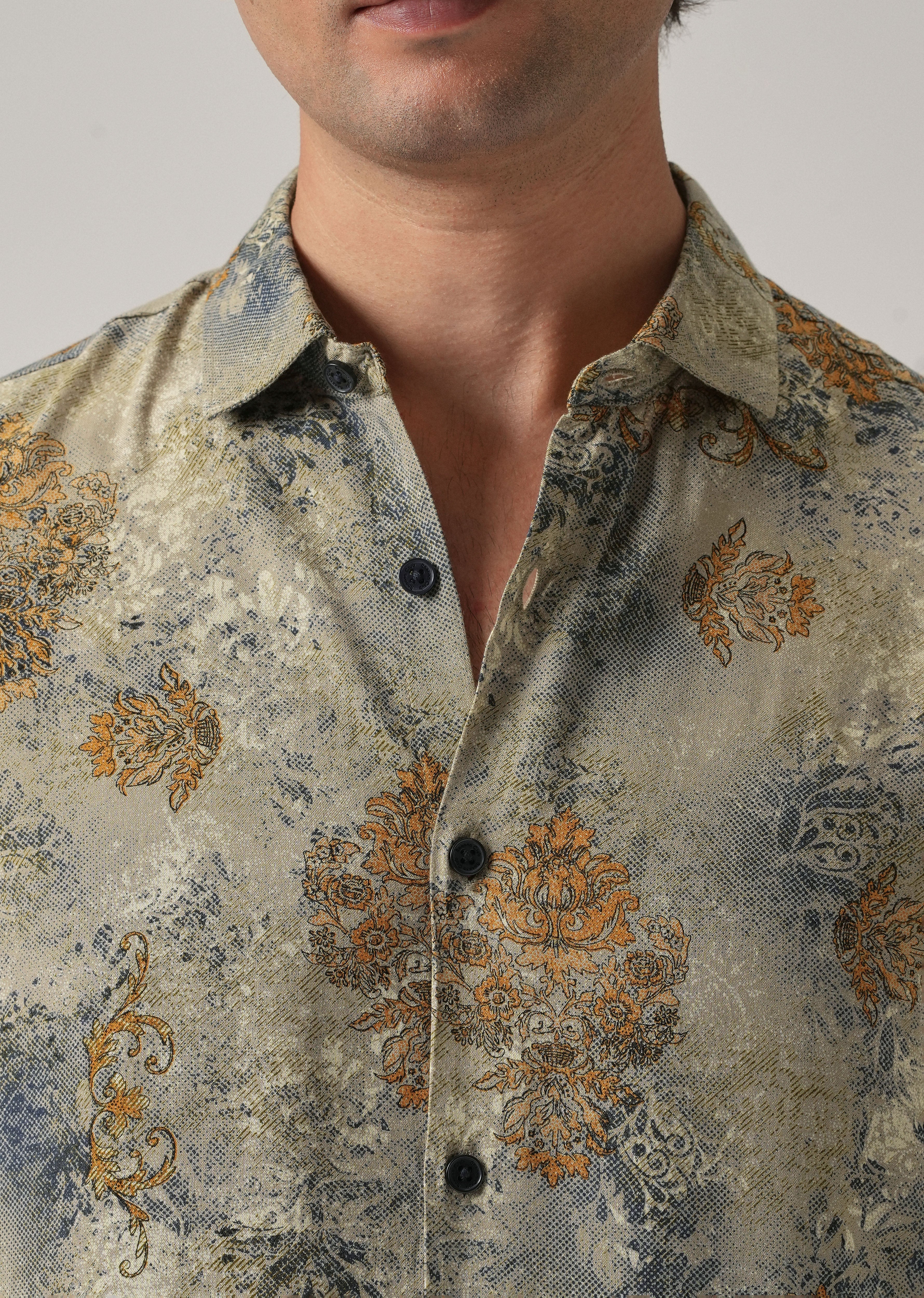 Light Olive Floral Print Feather Shirt - Image 5