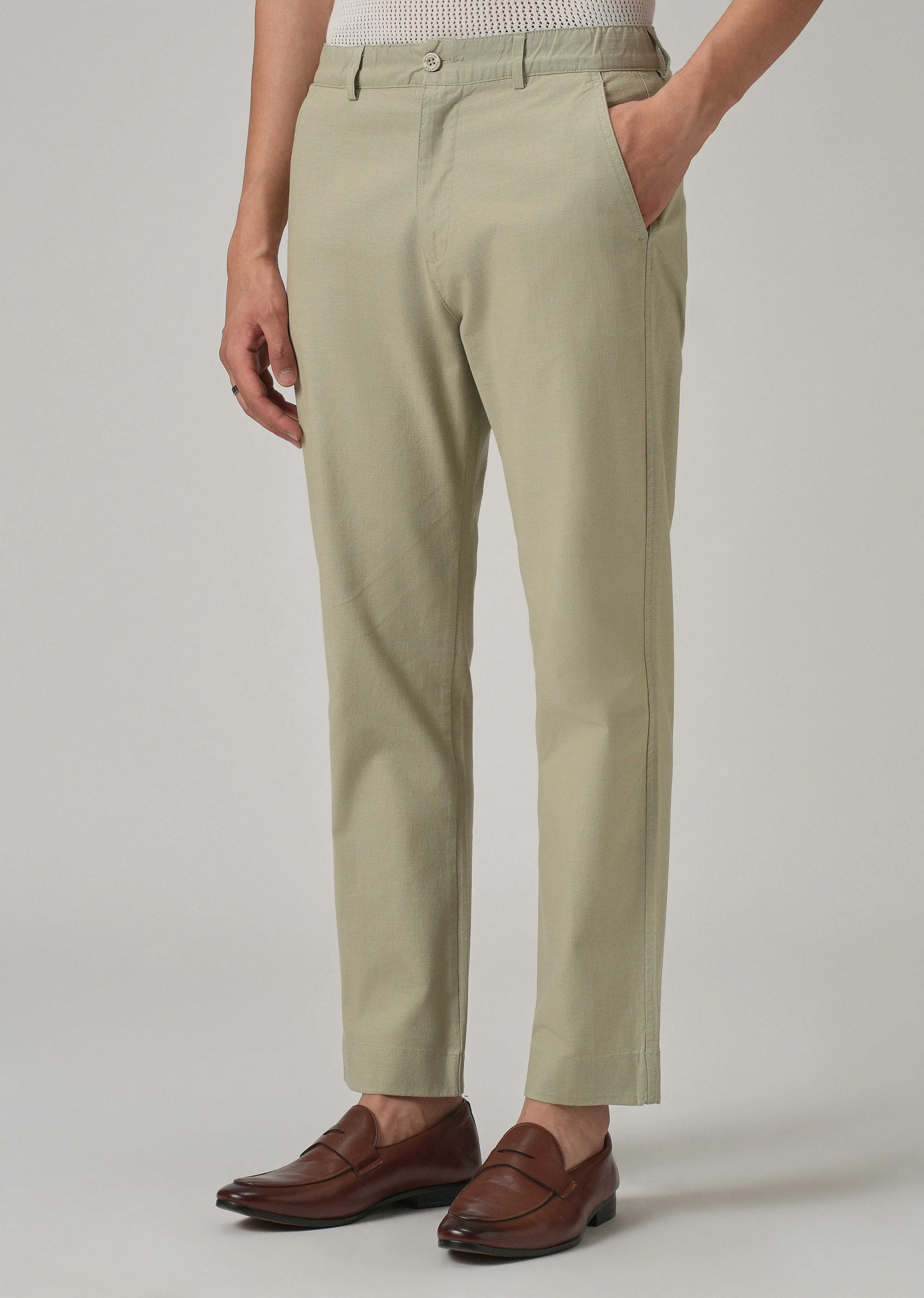 Light Olive Green Cotton Trouser - Image 4