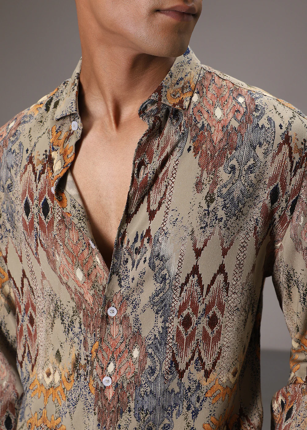 Light Olive Printed Feather Shirt - Image 2