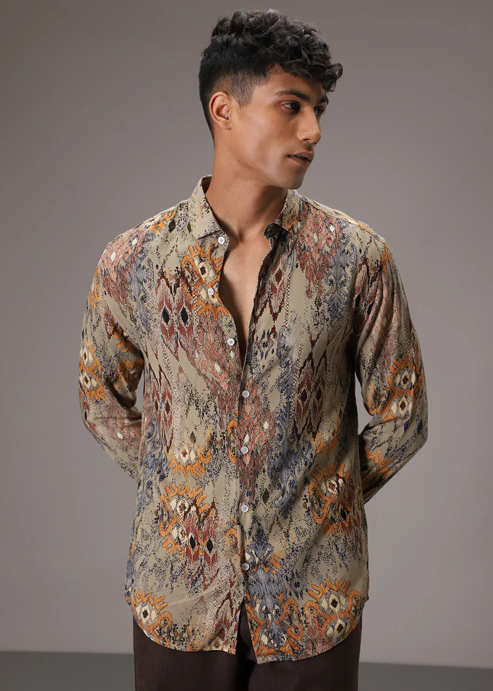 Light Olive Printed Feather Shirt - Image 3