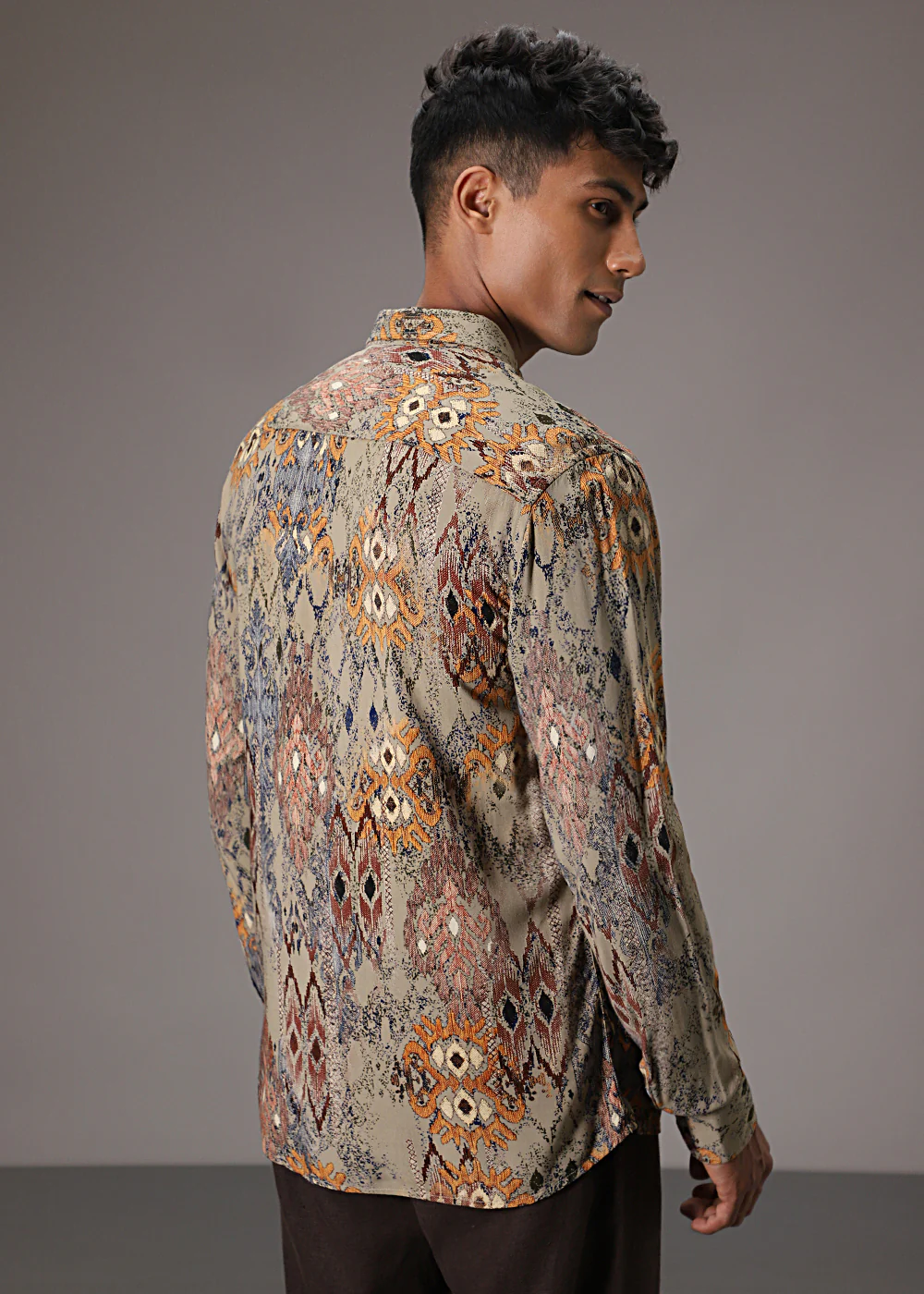 Light Olive Printed Feather Shirt - Image 4