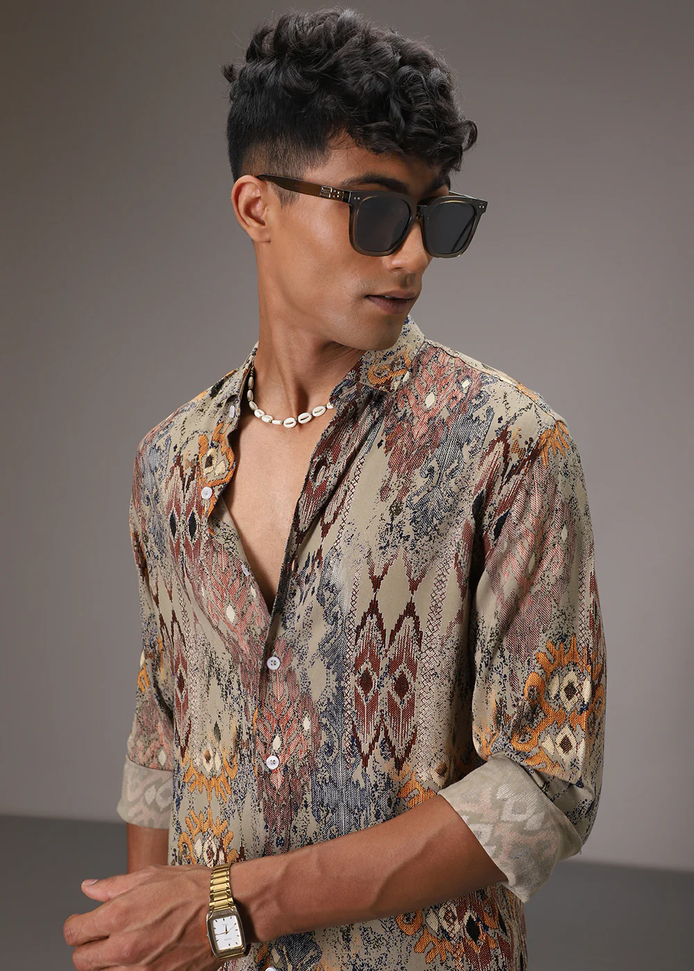 Light Olive Printed Feather Shirt - Image 6
