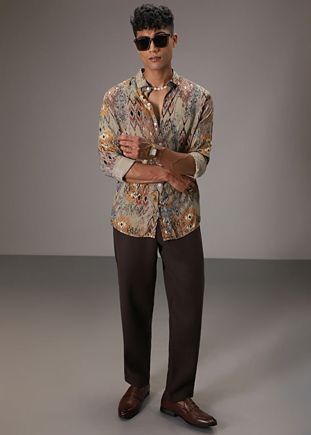 Light Olive Printed Feather Shirt - Image 7