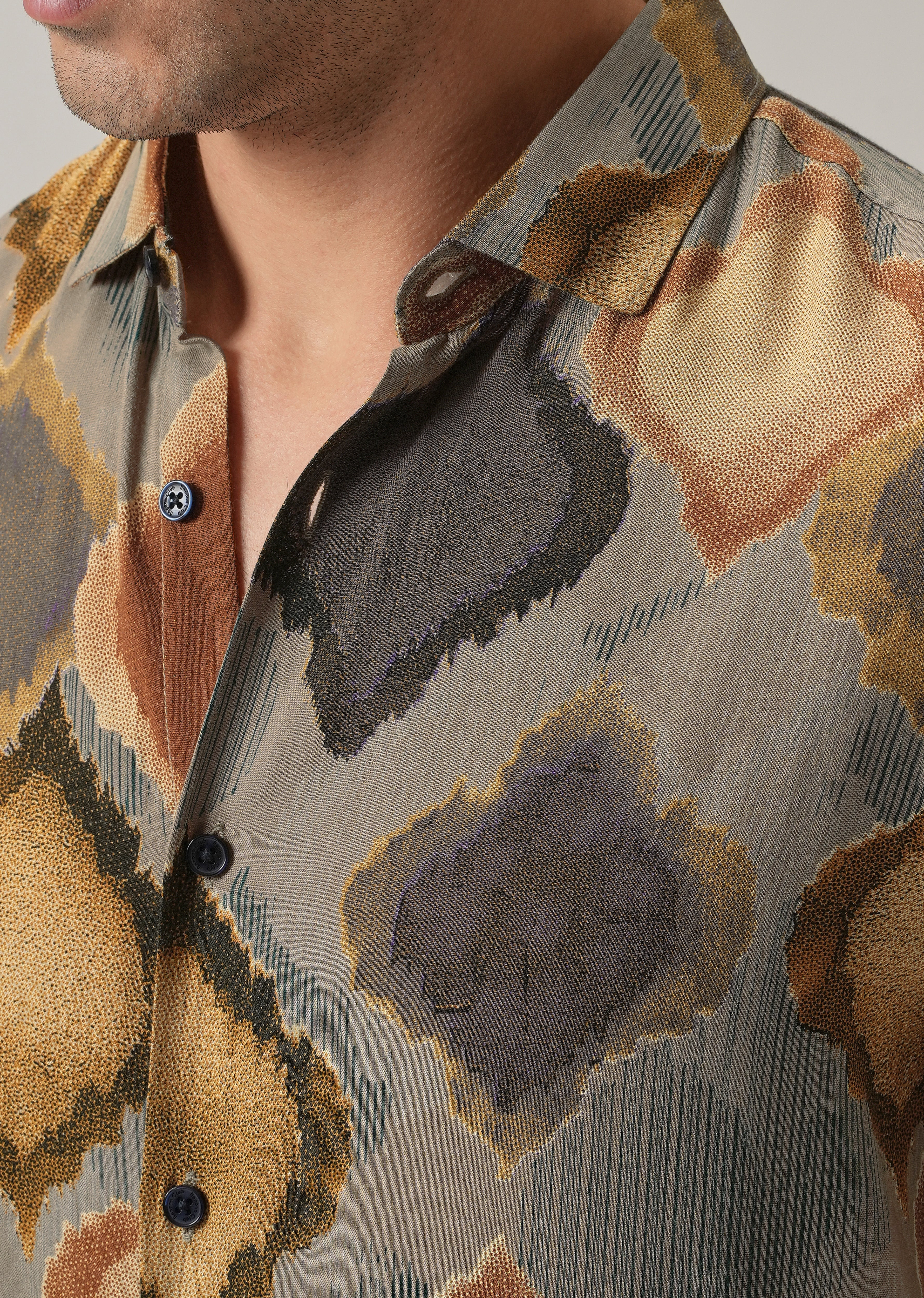 Light Olive Rustic Print Feather Shirt - Image 5