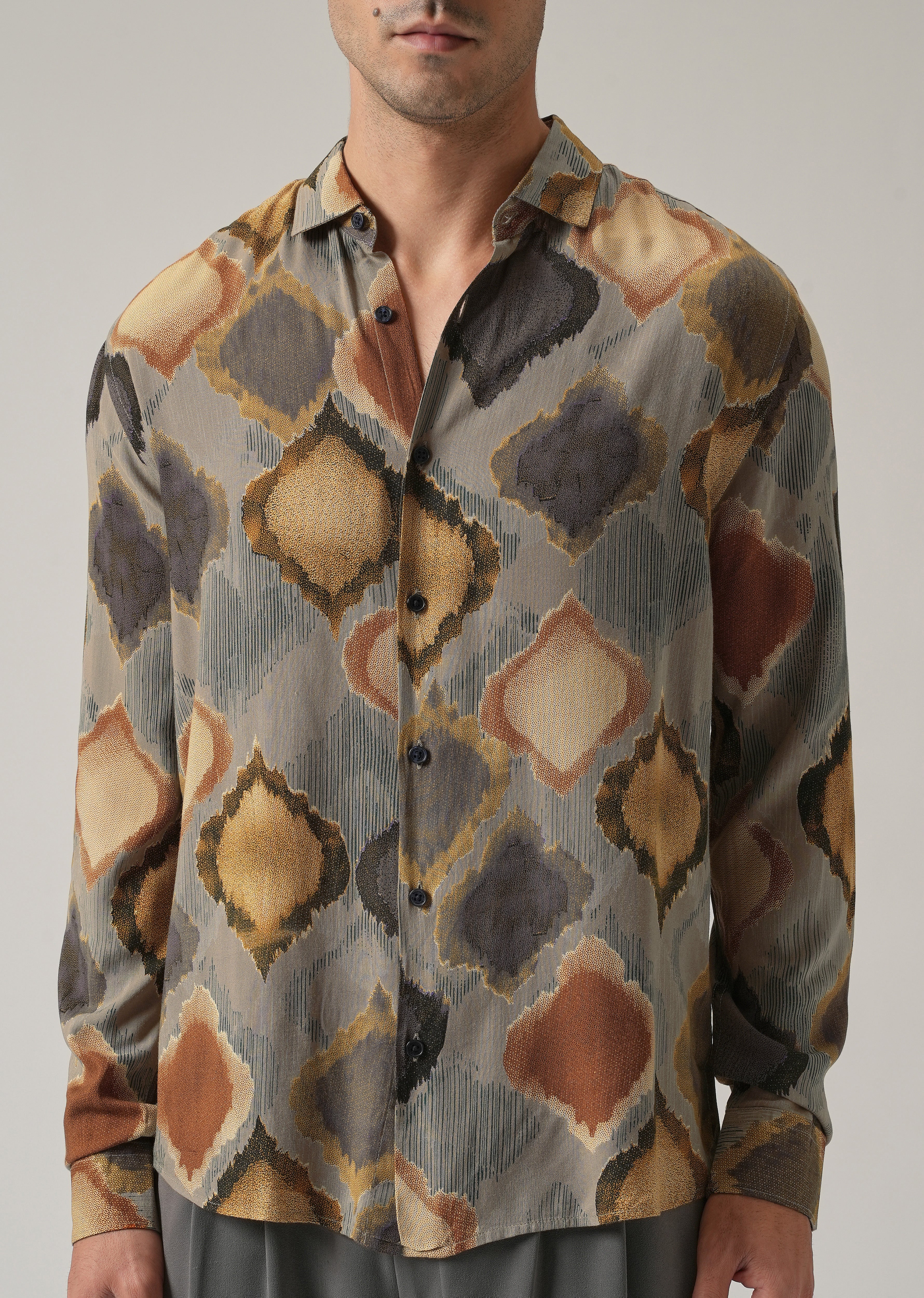 Light Olive Rustic Print Feather Shirt - Image 7
