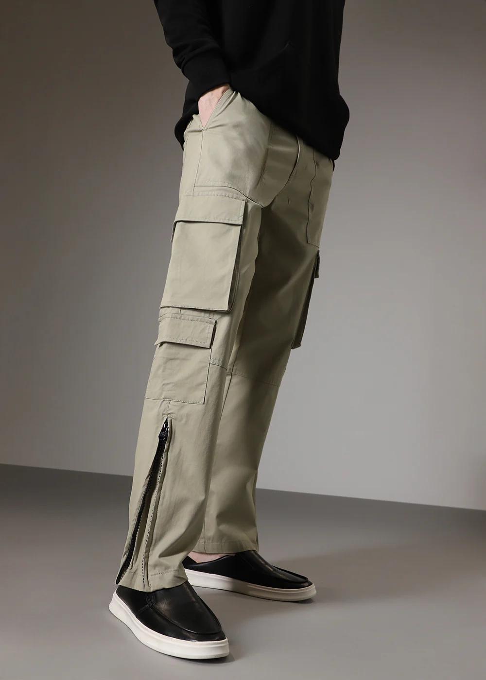 Light Olive Zipper Cargo Pant - Image 3