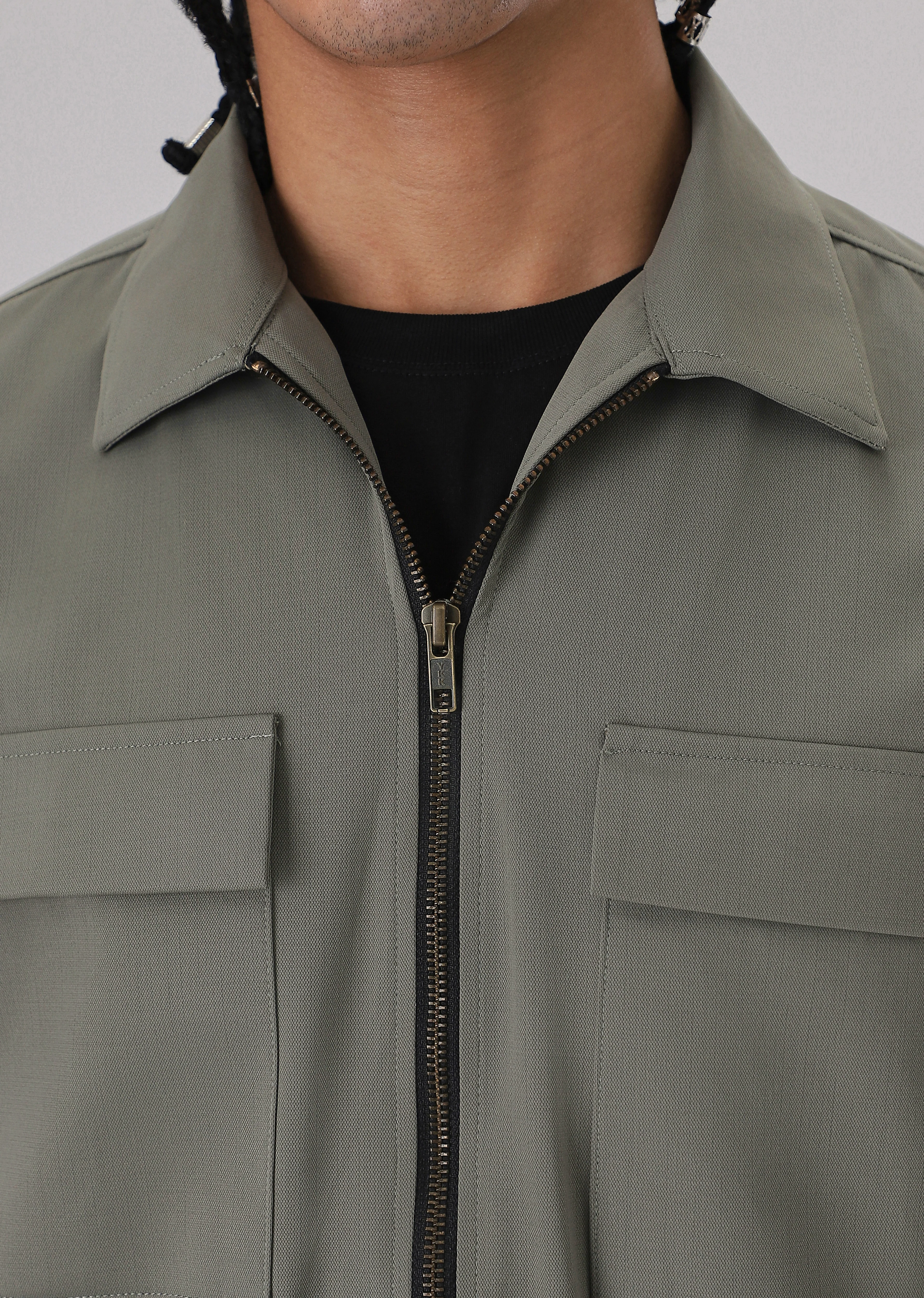 Light Olive Zipper Shacket - Image 2
