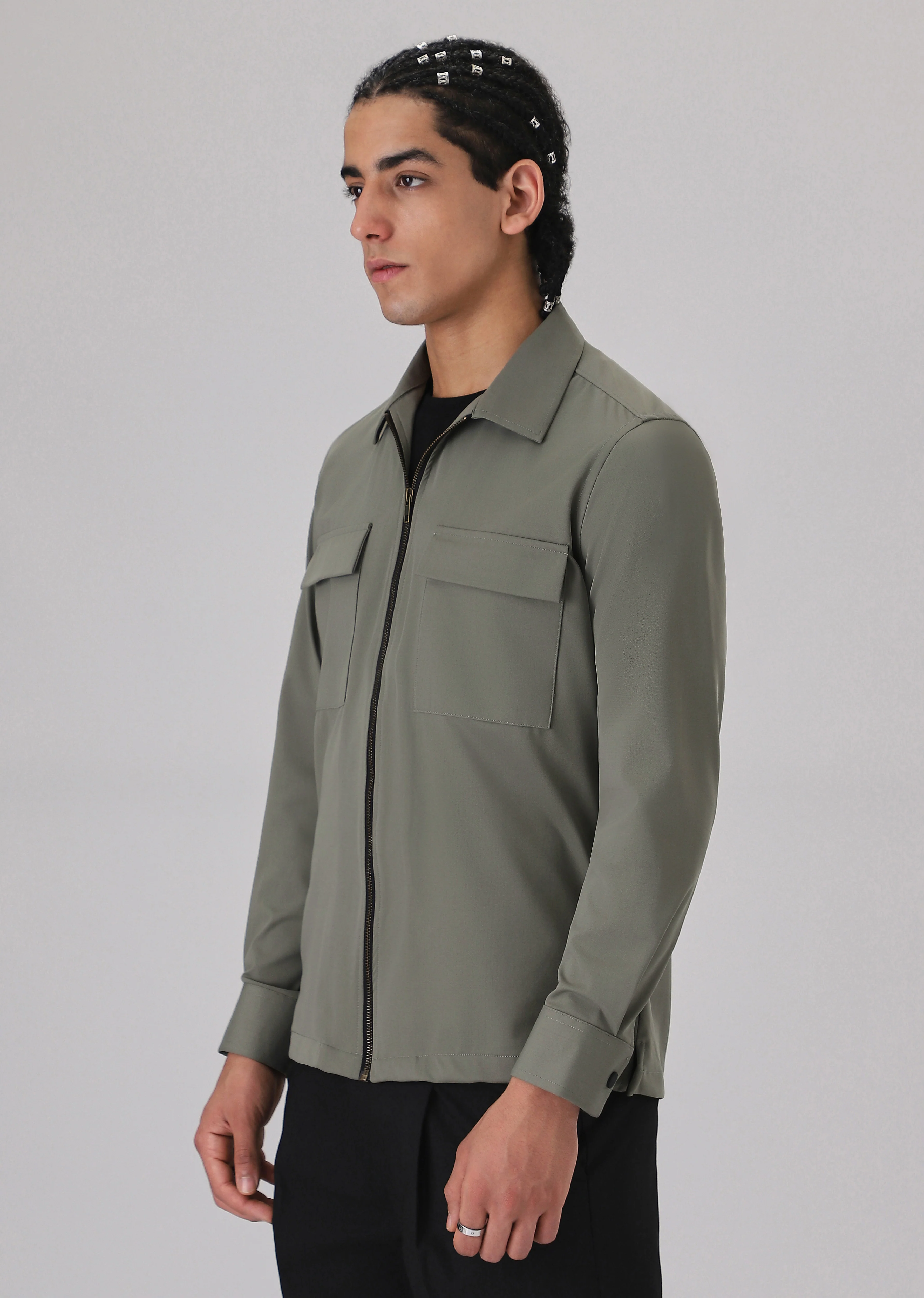 Light Olive Zipper Shacket - Image 5