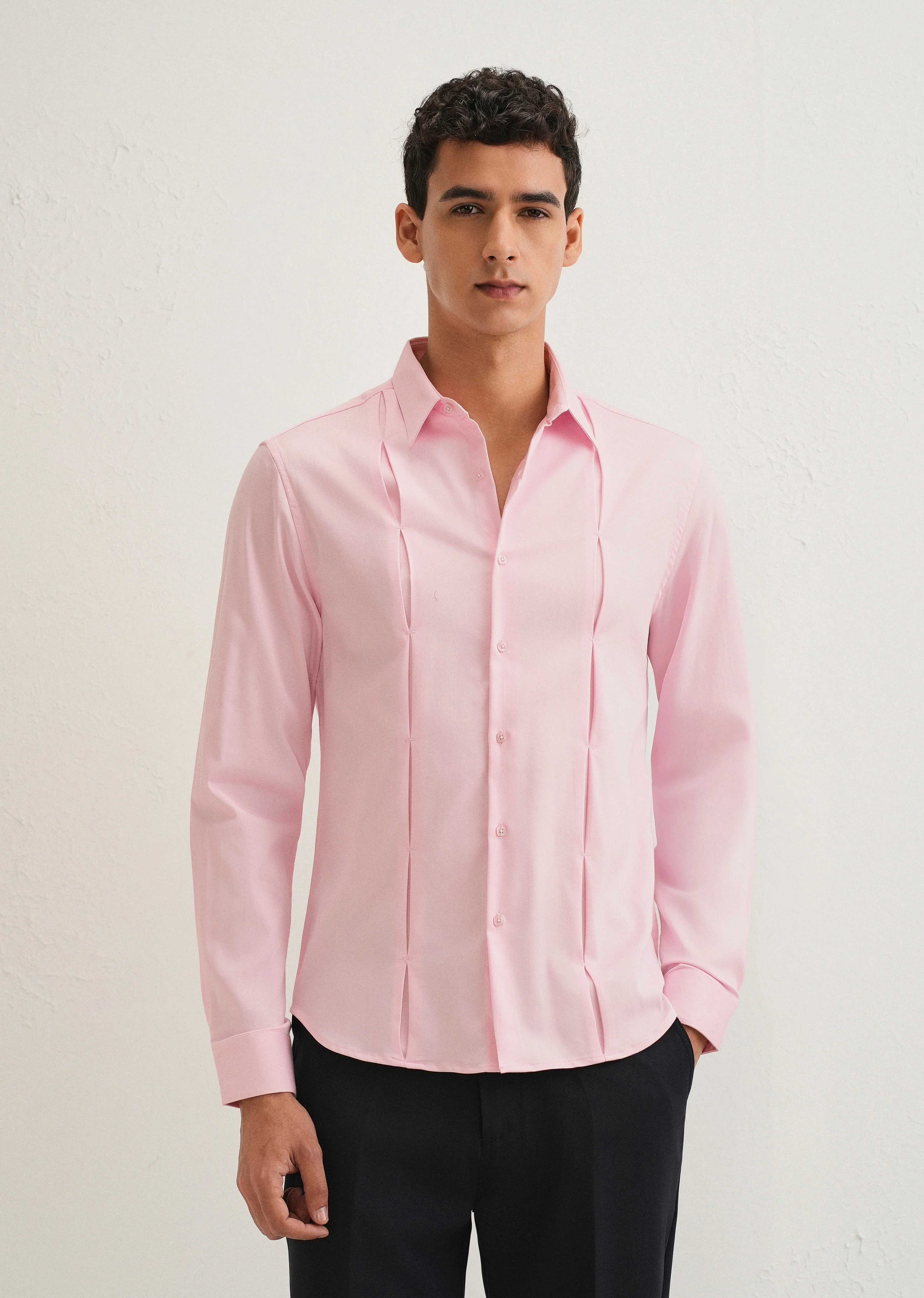 Light Pink Front Panel Open Pleat Shirt - Image 3