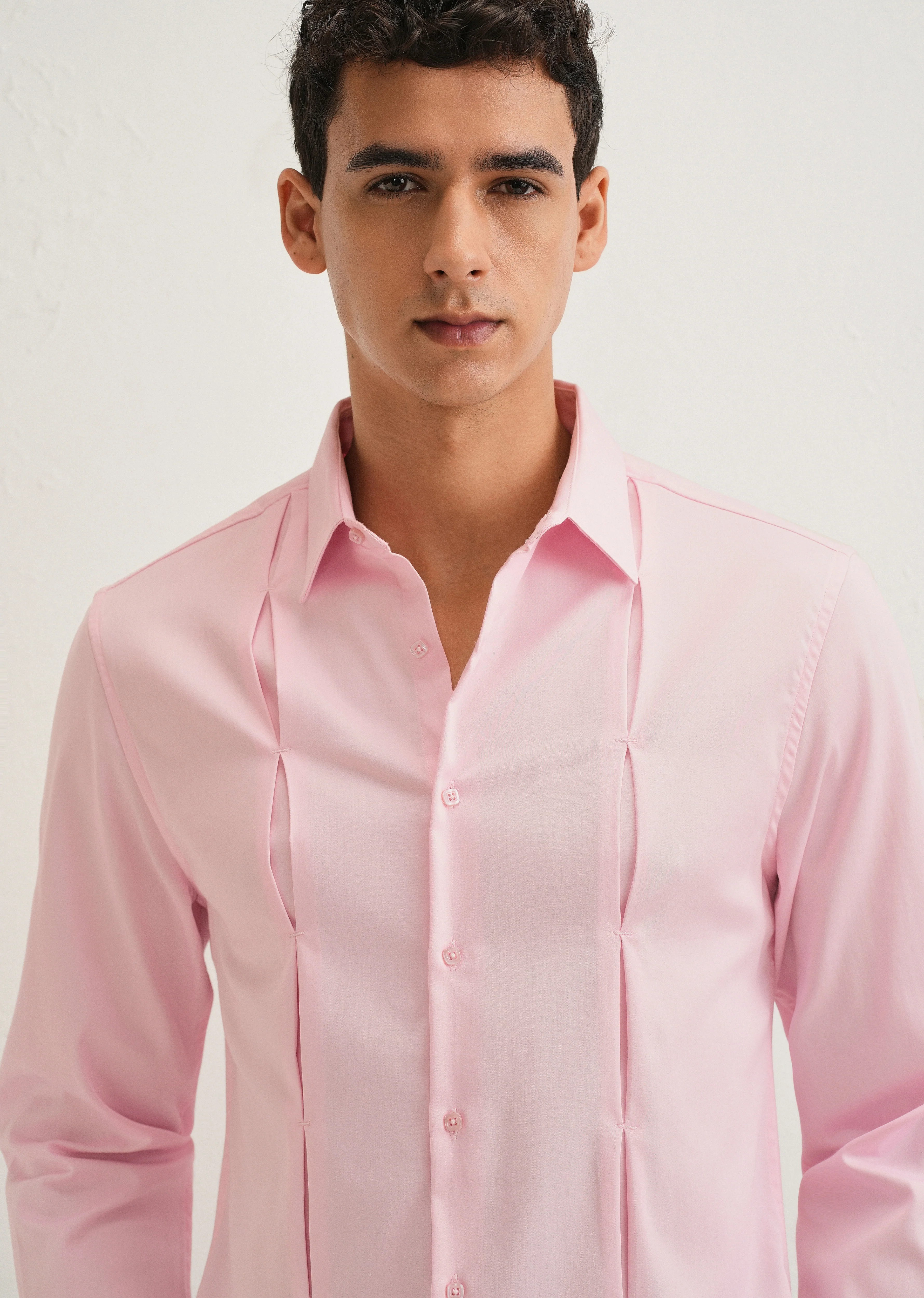Light Pink Front Panel Open Pleat Shirt - Image 5