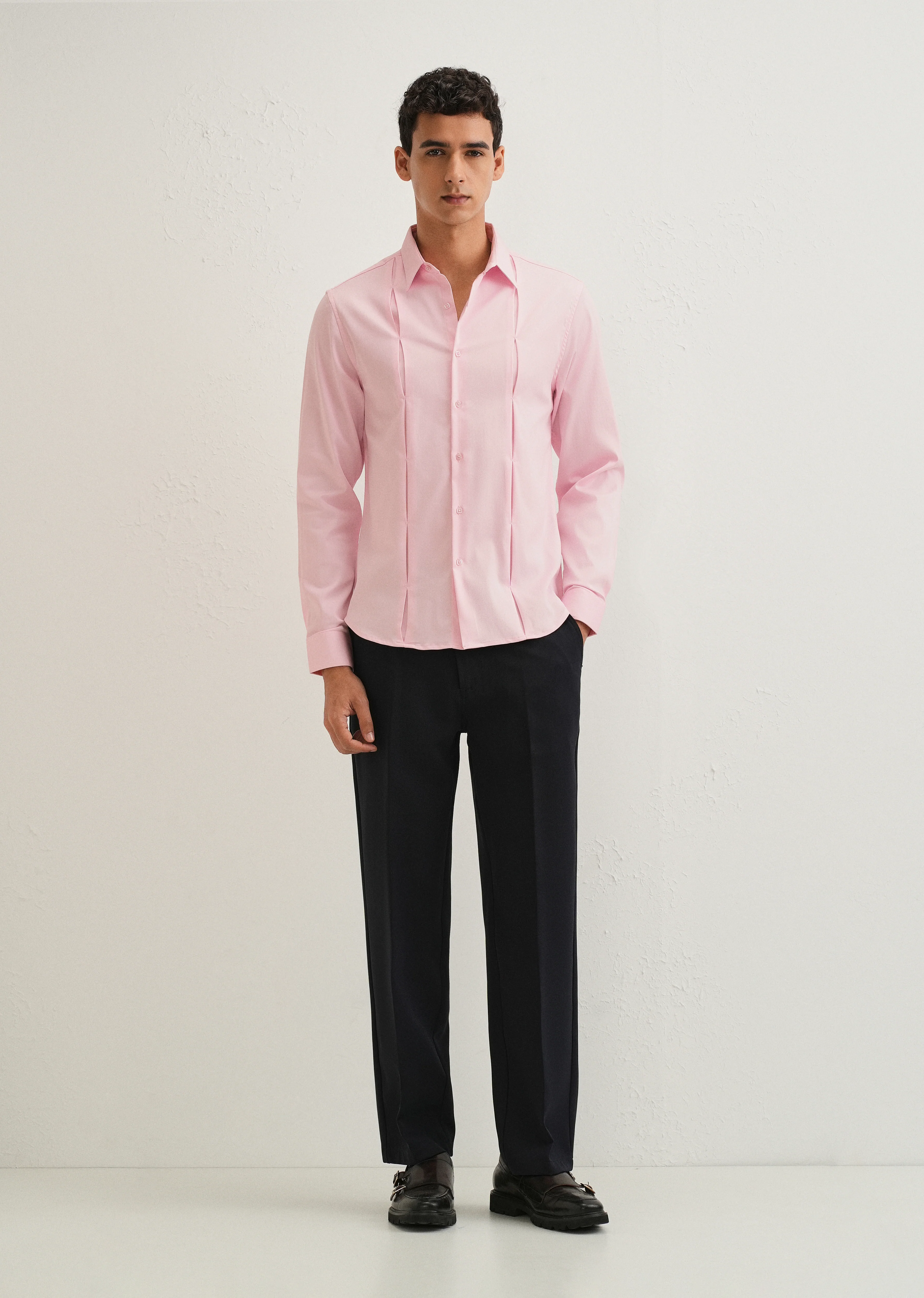 Light Pink Front Panel Open Pleat Shirt - Image 6