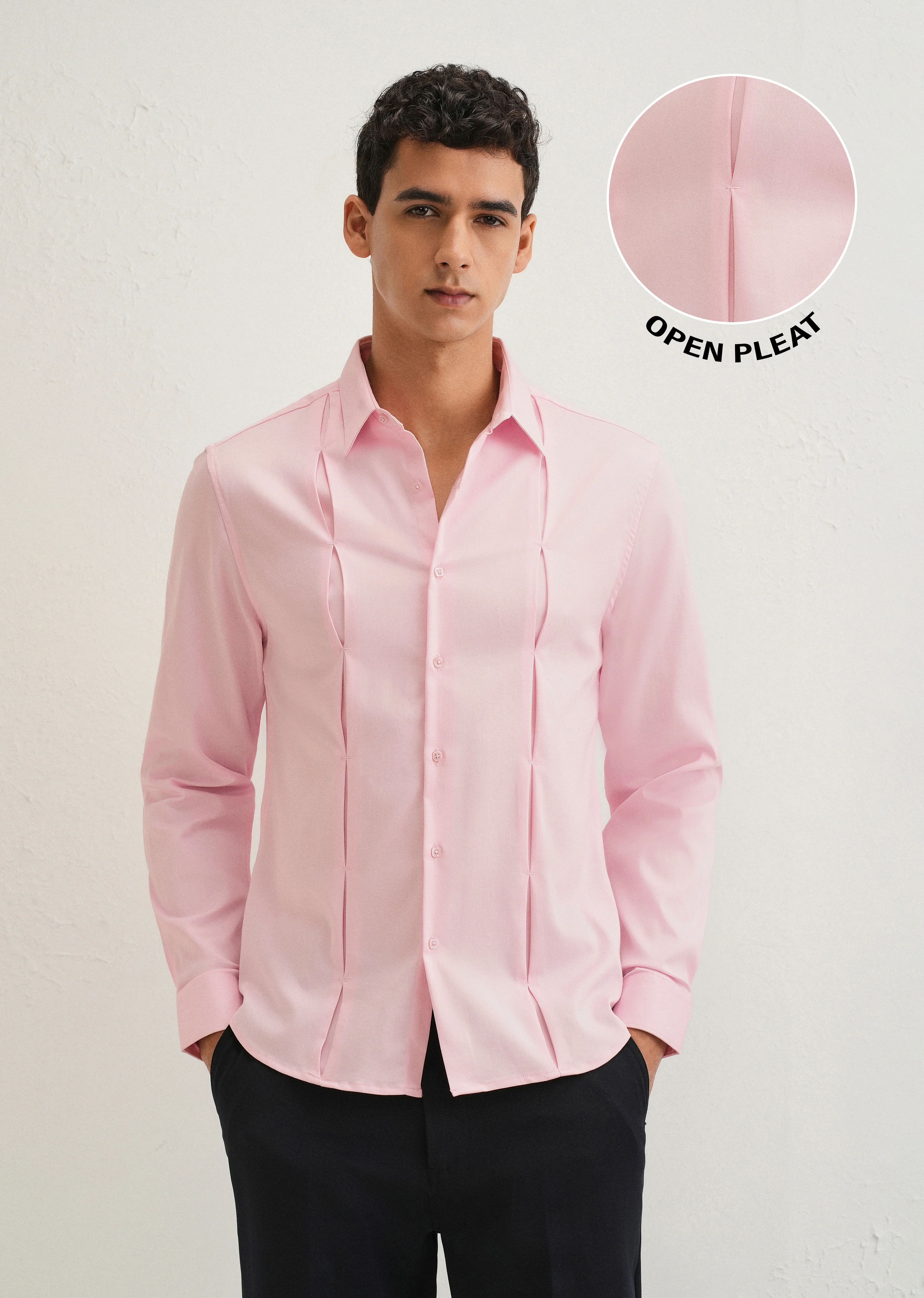 Light Pink Front Panel Open Pleat Shirt - Image 7