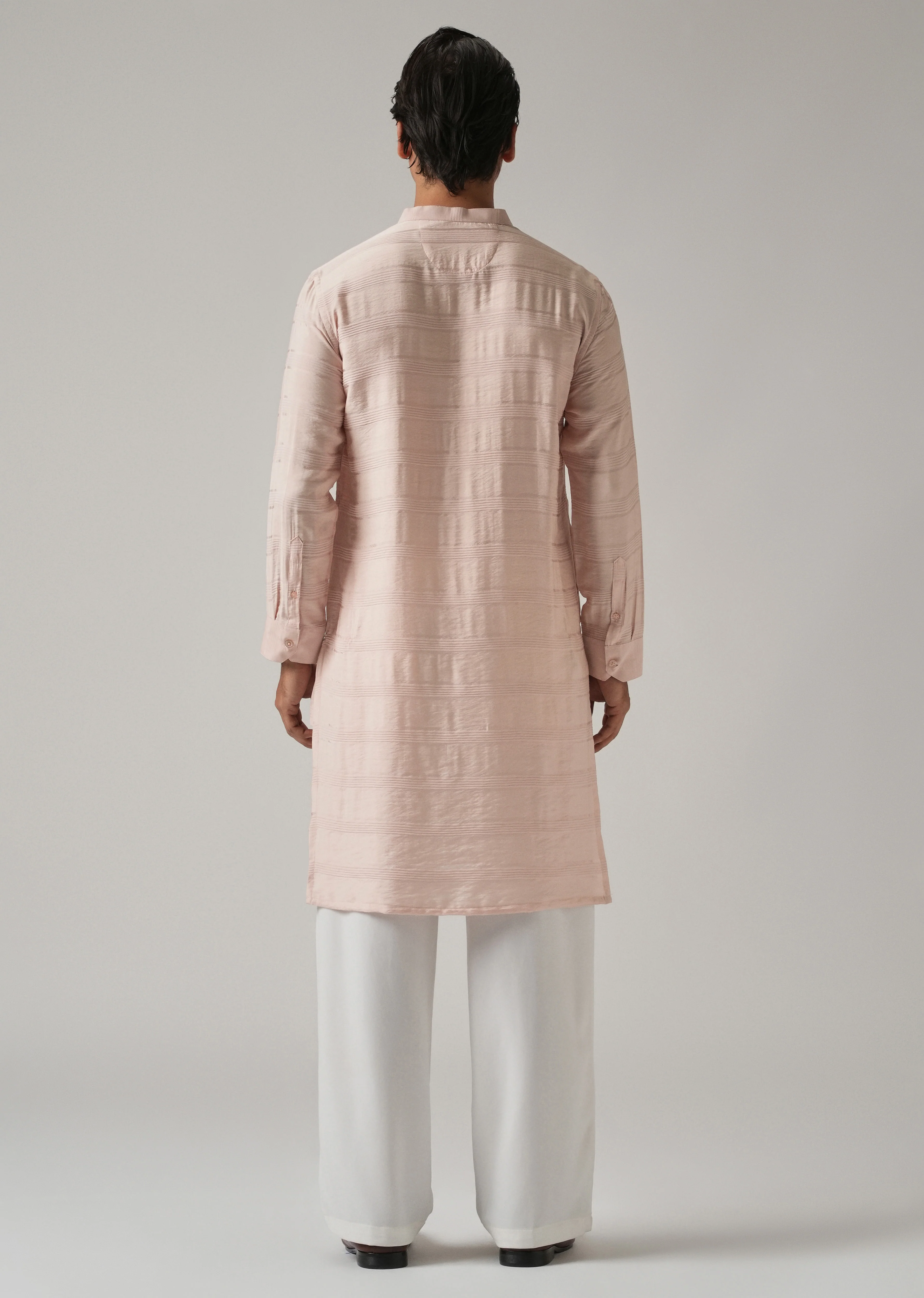 Light Pink Nylon Subtle Stripe Kurta - Image 2