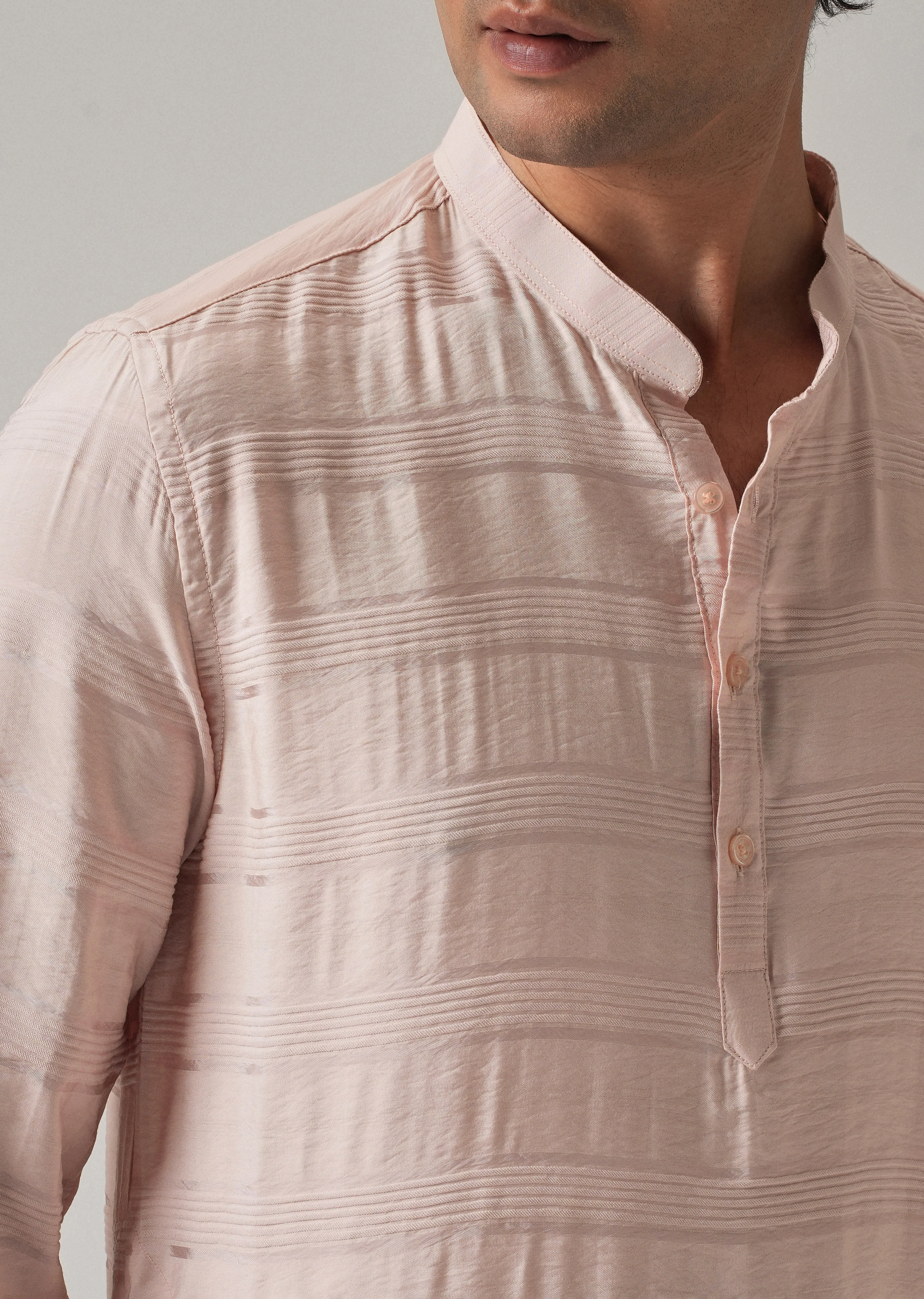 Light Pink Nylon Subtle Stripe Kurta - Image 5